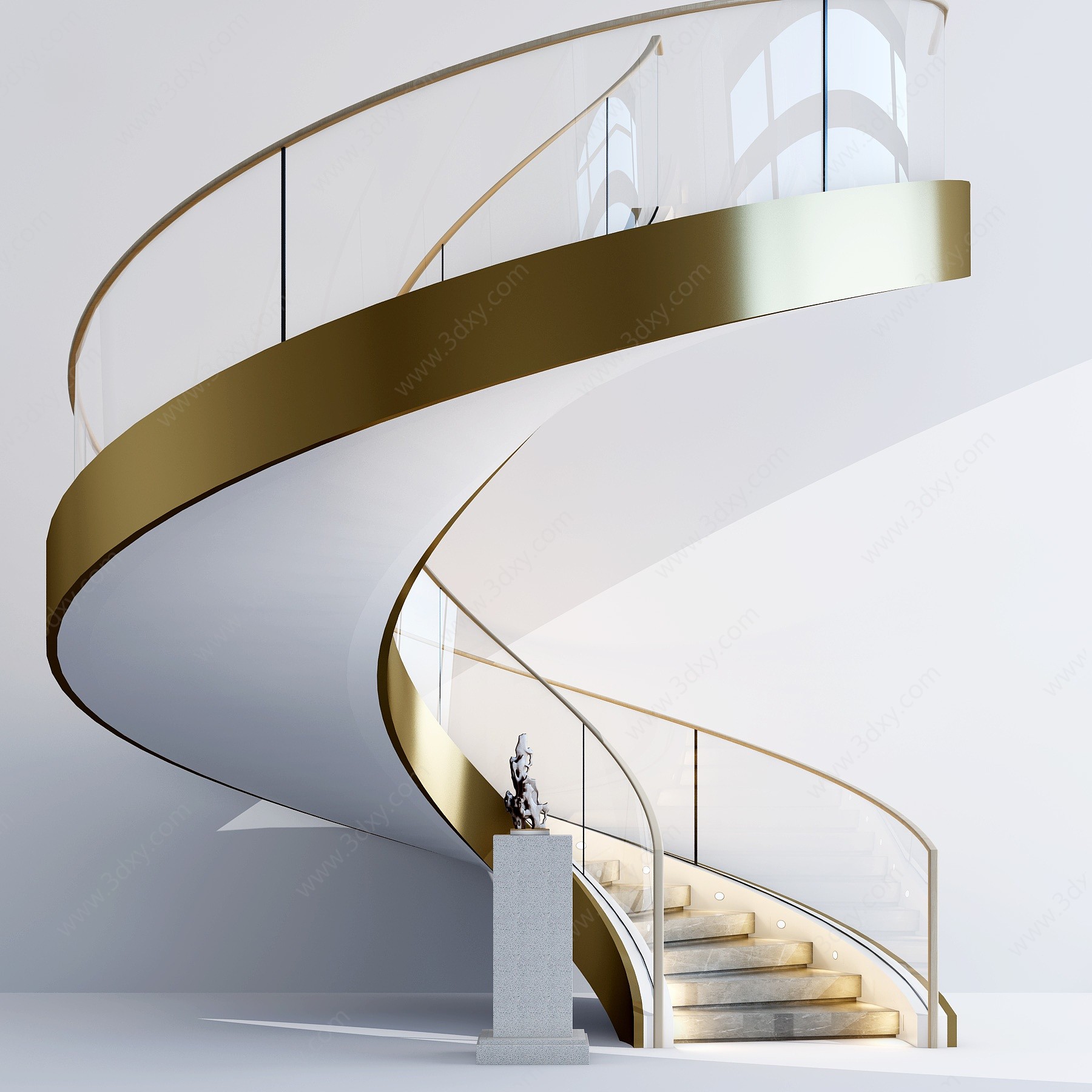 现代旋转玻璃楼梯3D模型