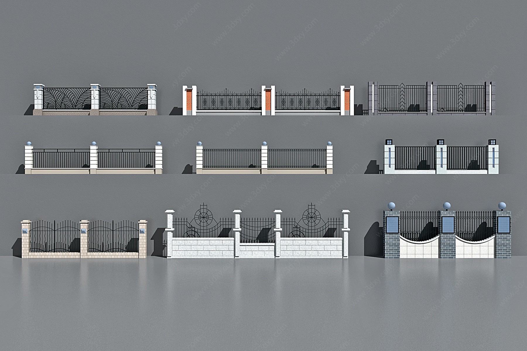 现代新中式围墙栏杆护栏3D模型