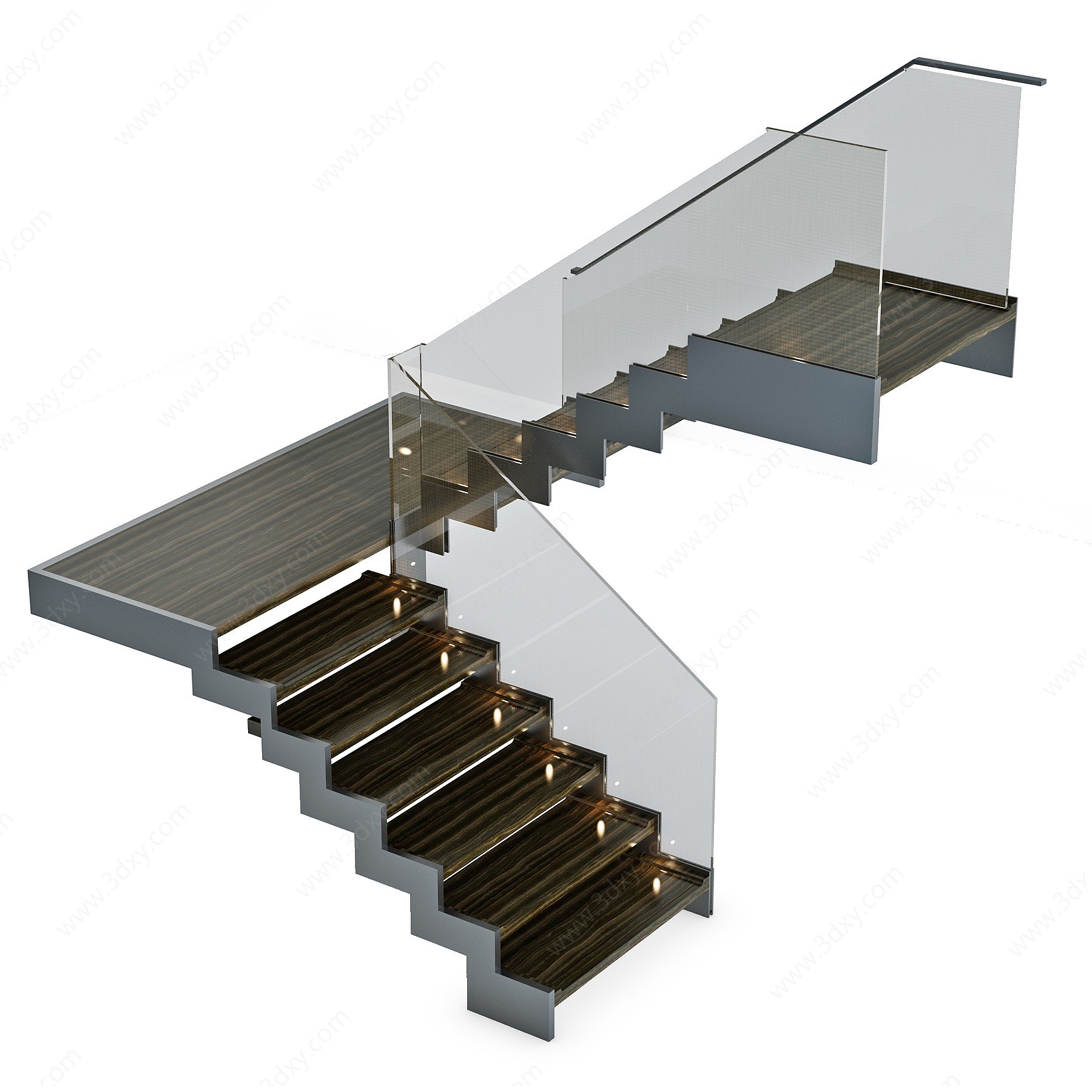 现代玻璃转角楼梯3D模型