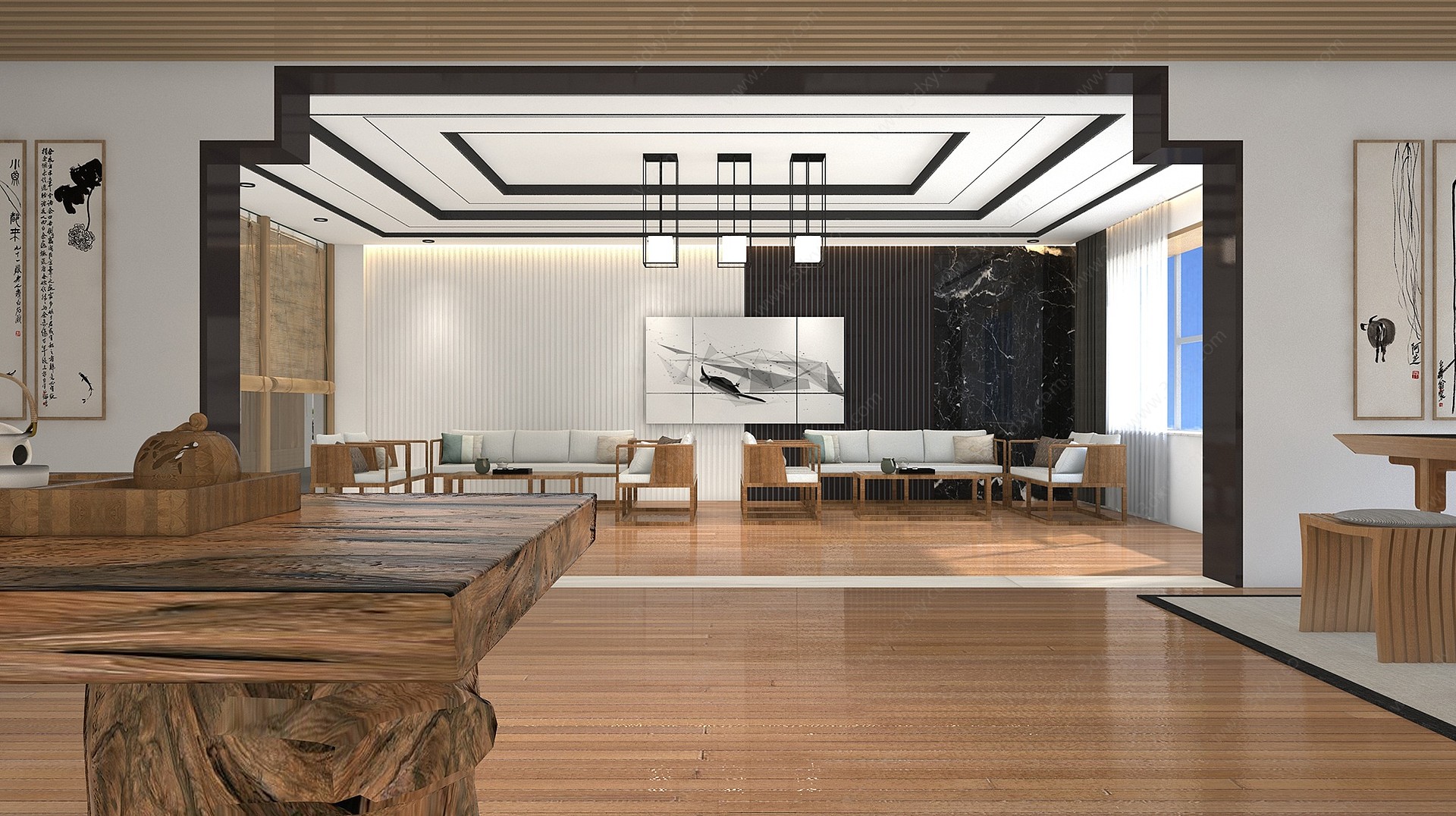 新中式茶室休息室3D模型