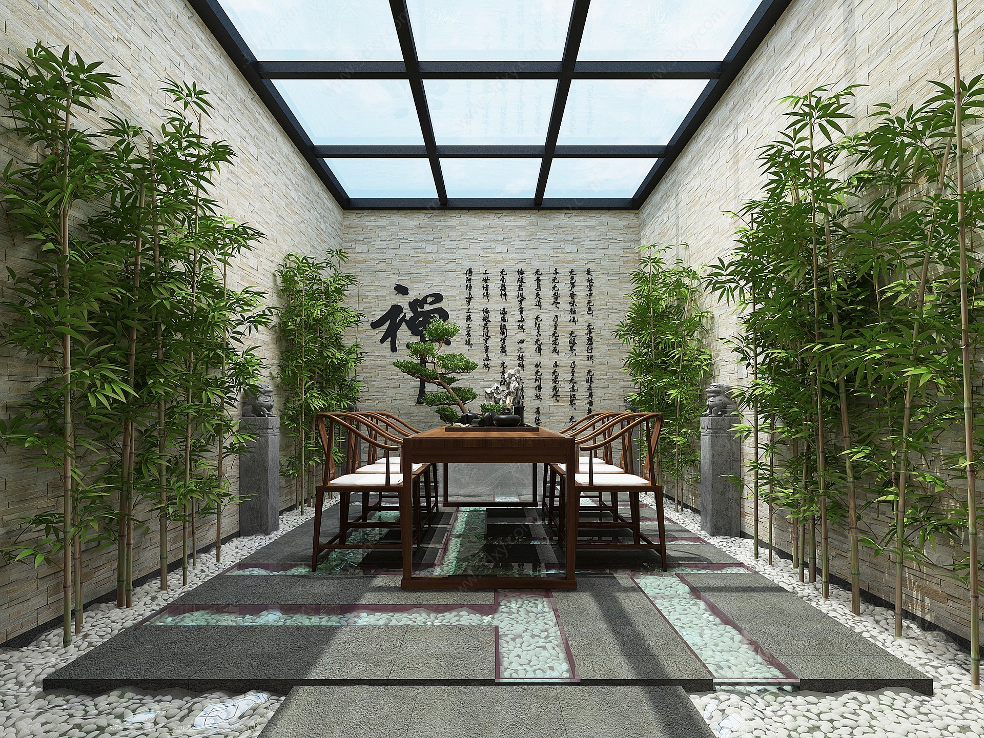 新中式茶室阳光房3D模型
