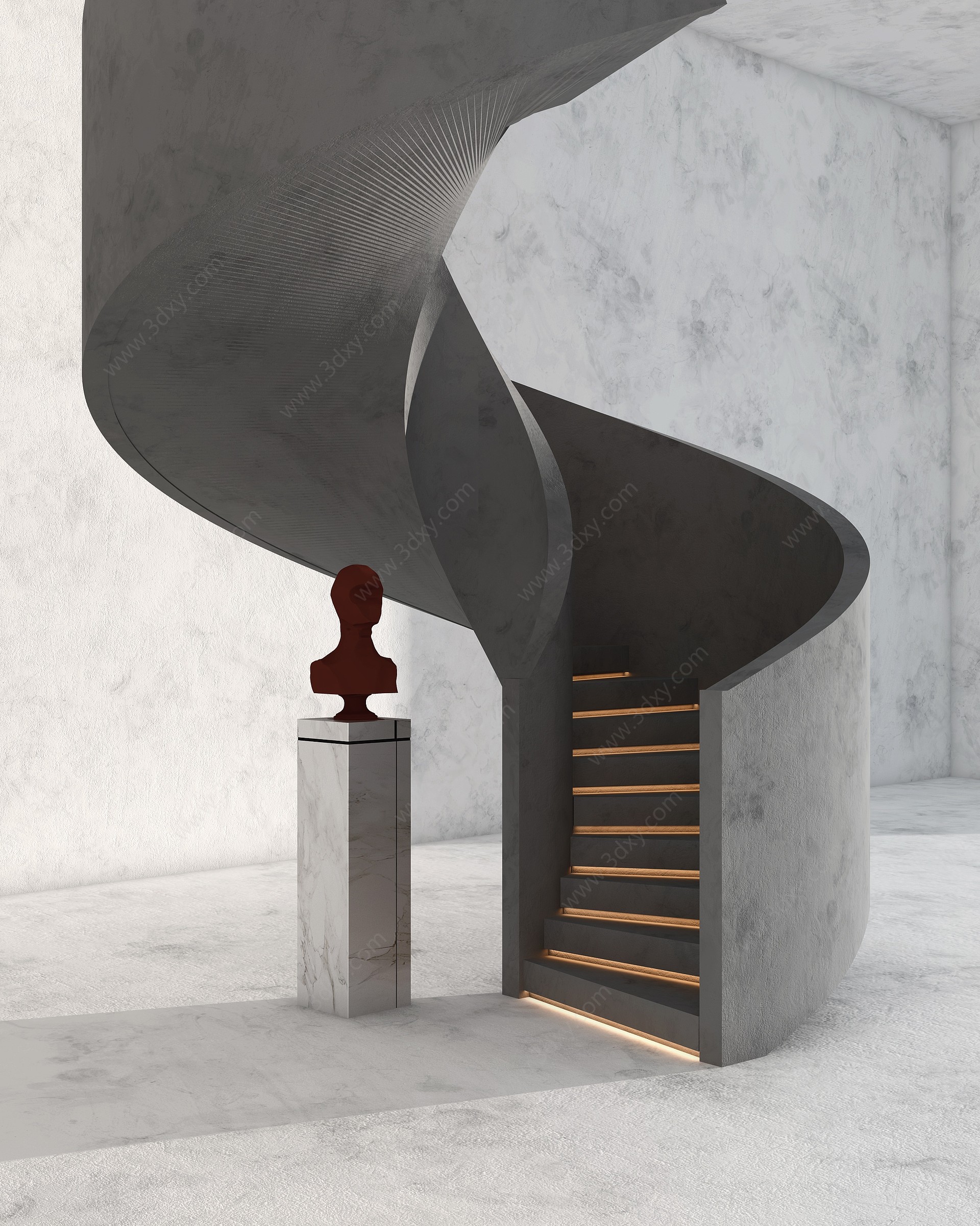 现代人像雕塑旋转楼梯3D模型