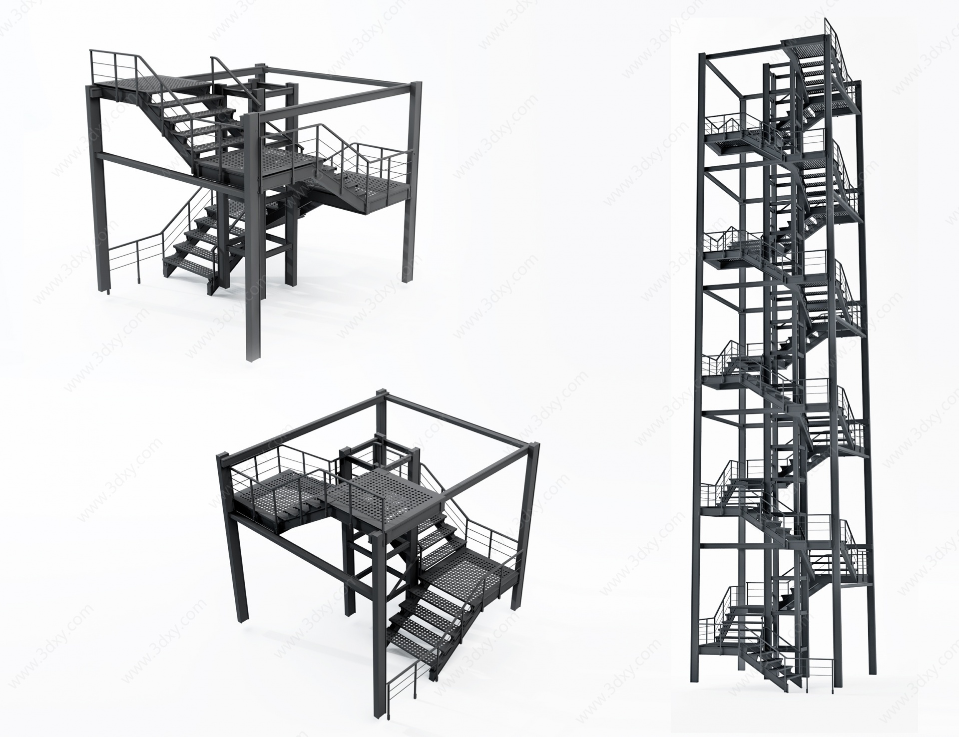 工业风铁艺钢架楼梯3D模型