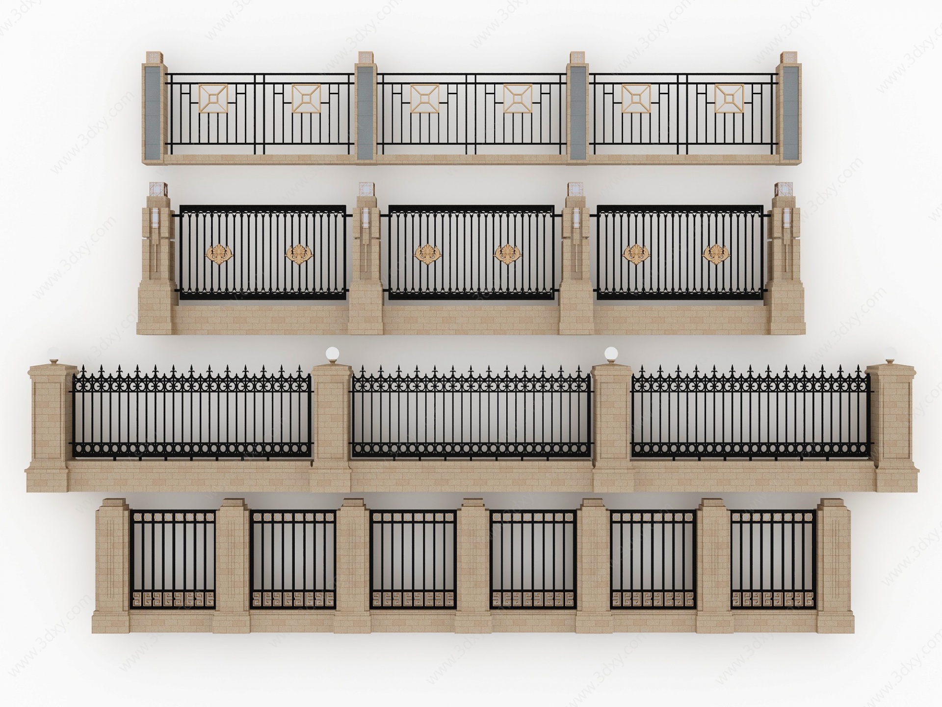 欧式铁艺栏杆护栏围墙院墙3D模型