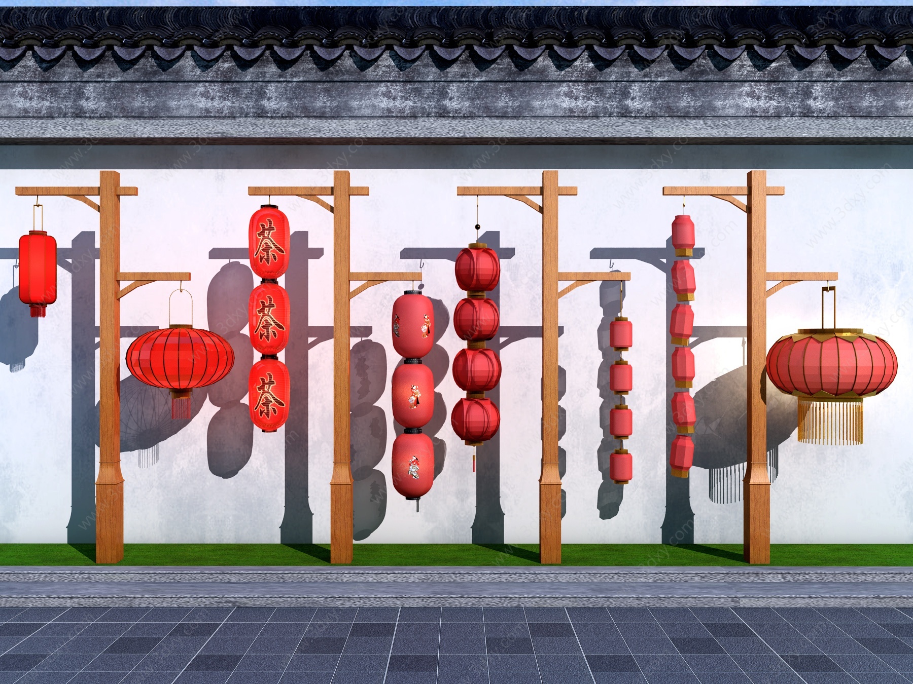 中式日式灯笼景观路灯3D模型