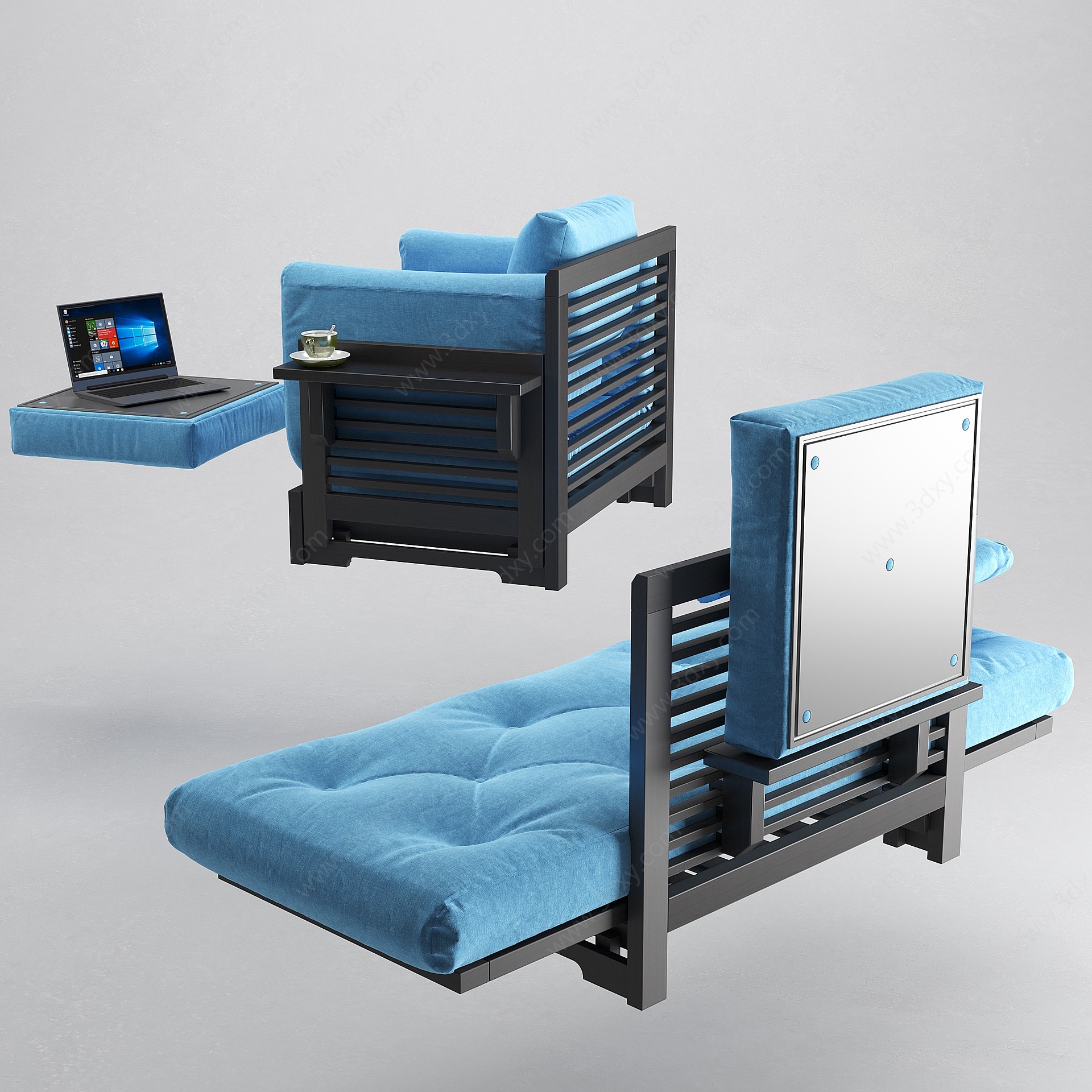 新中式单人躺椅3D模型