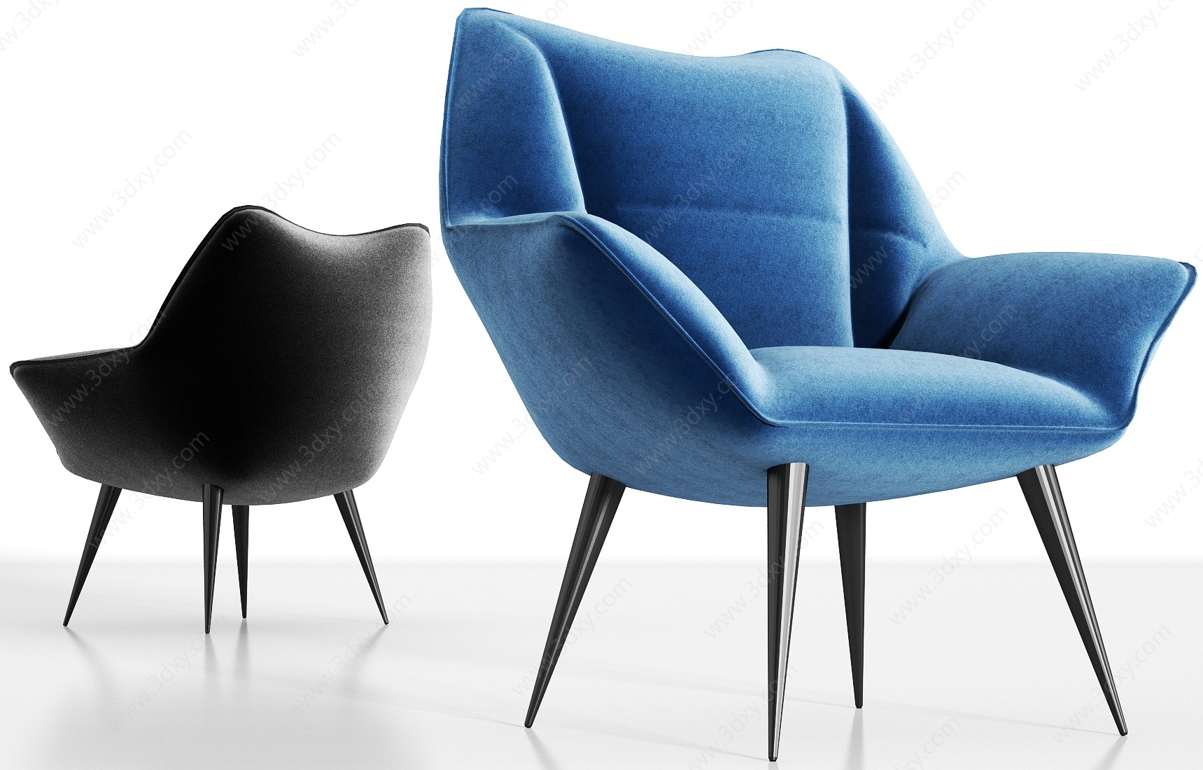 现代轻奢绒布单椅组合3D模型