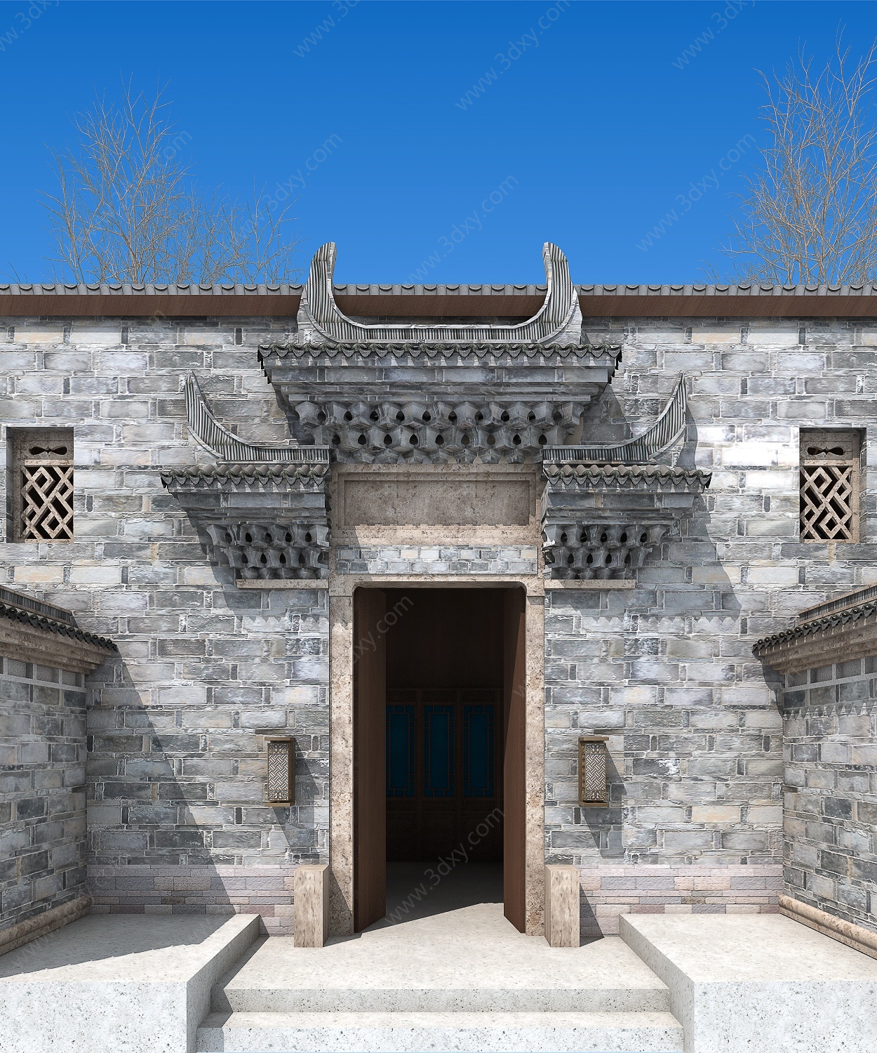 中式门头门楼古建筑3D模型