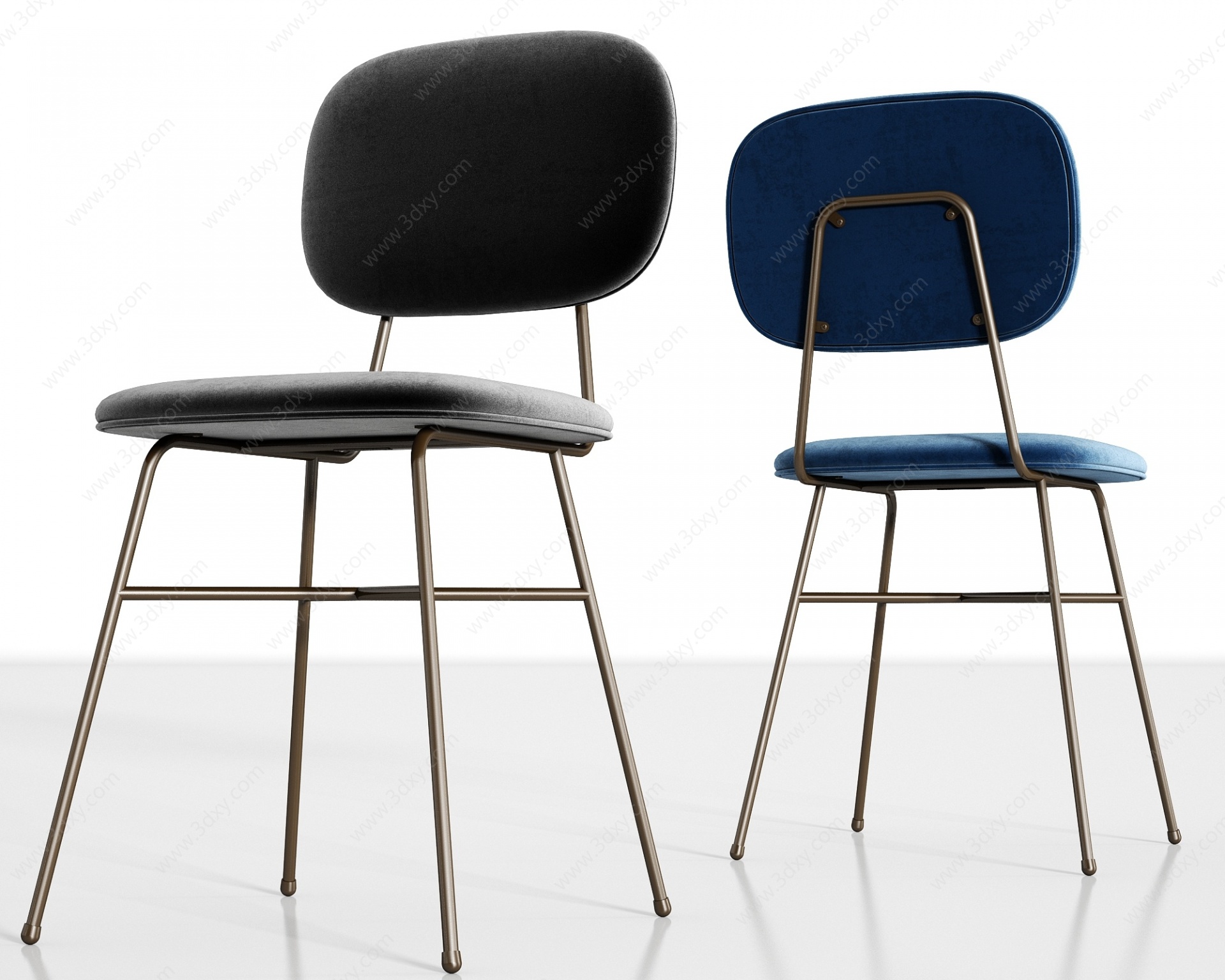 现代金属绒布单椅组合3D模型