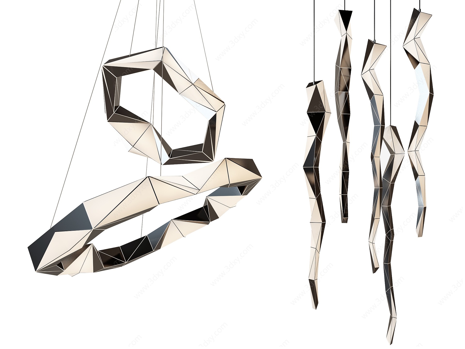 现代创意几何金属吊灯3D模型