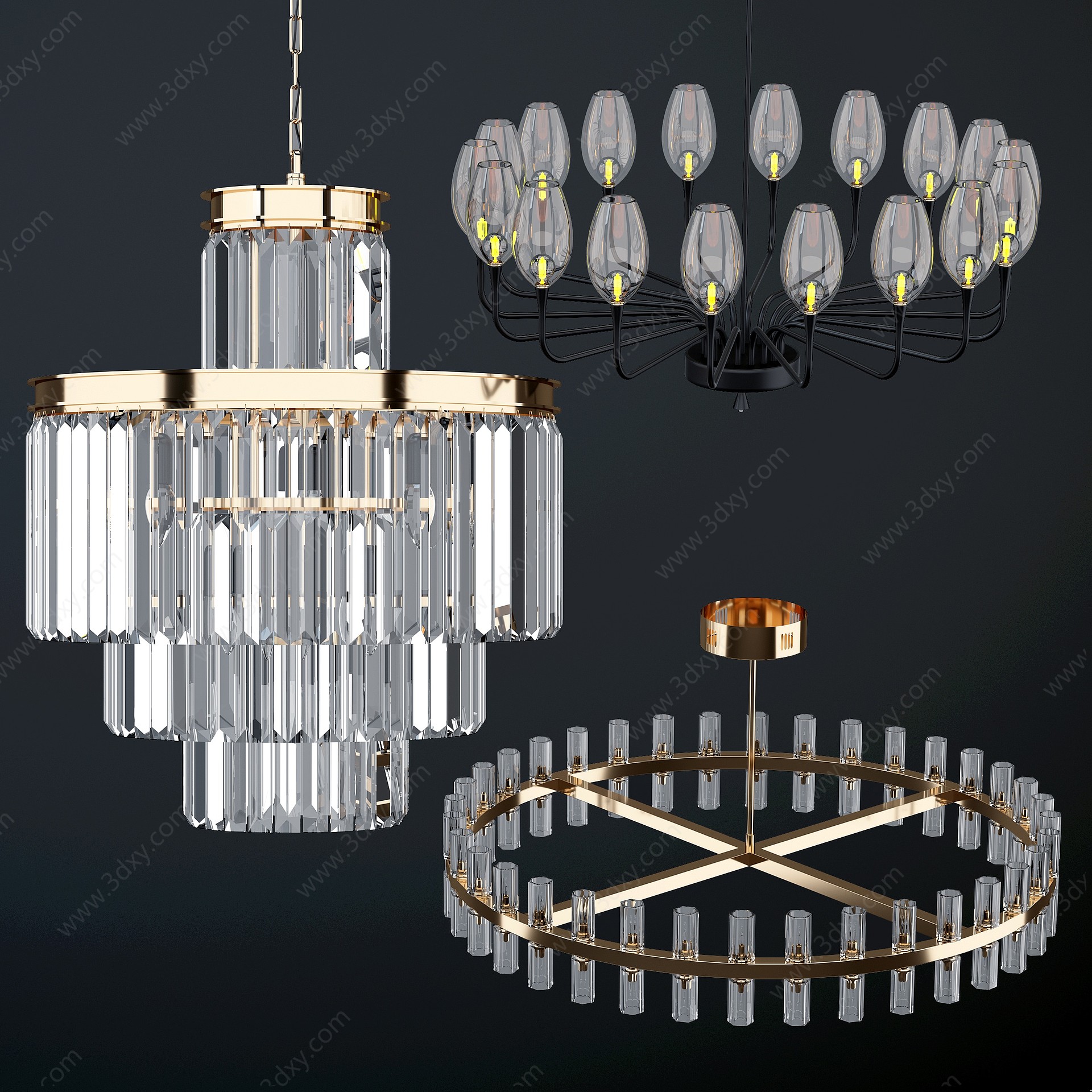 现代环形吊灯烛台水晶吊灯3D模型