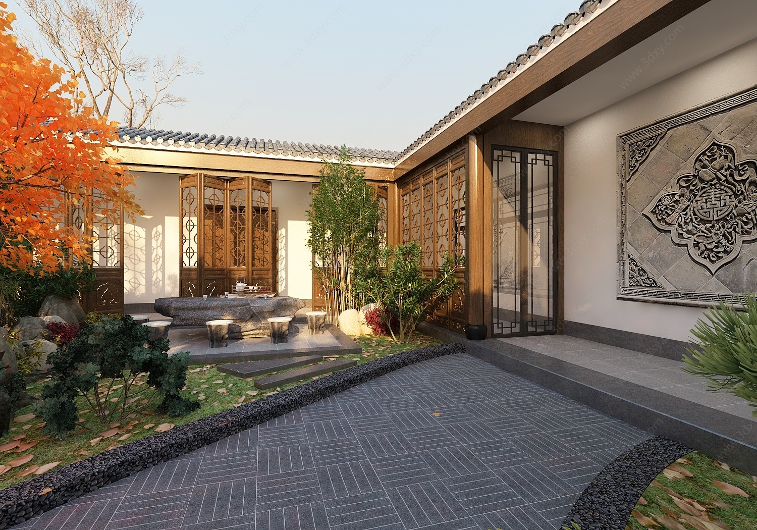 新中式景观庭院3D模型