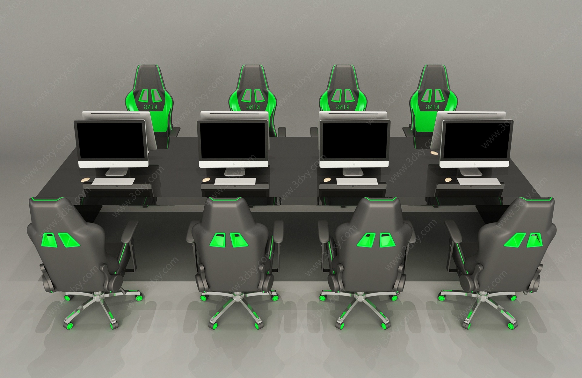 网咖网吧电脑桌椅组合3D模型