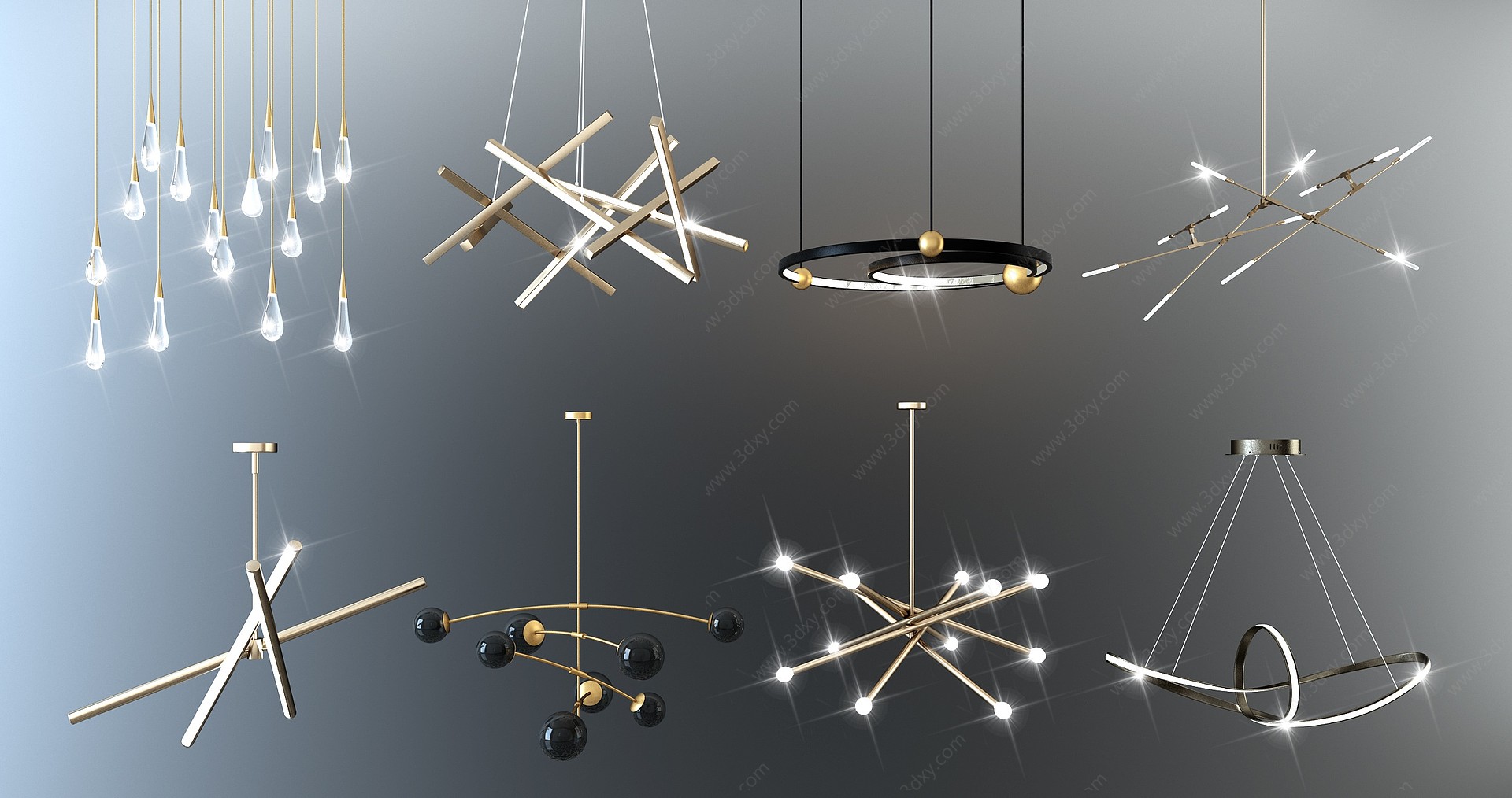 现代金属吊灯3D模型