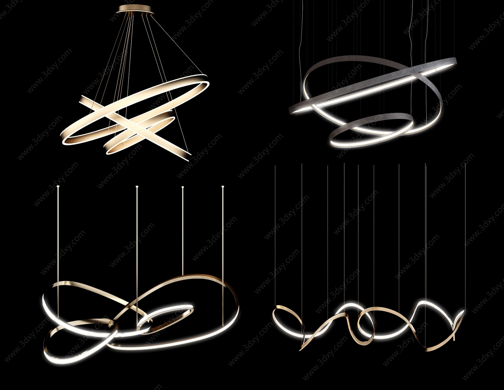 现代环形金属吊灯3D模型