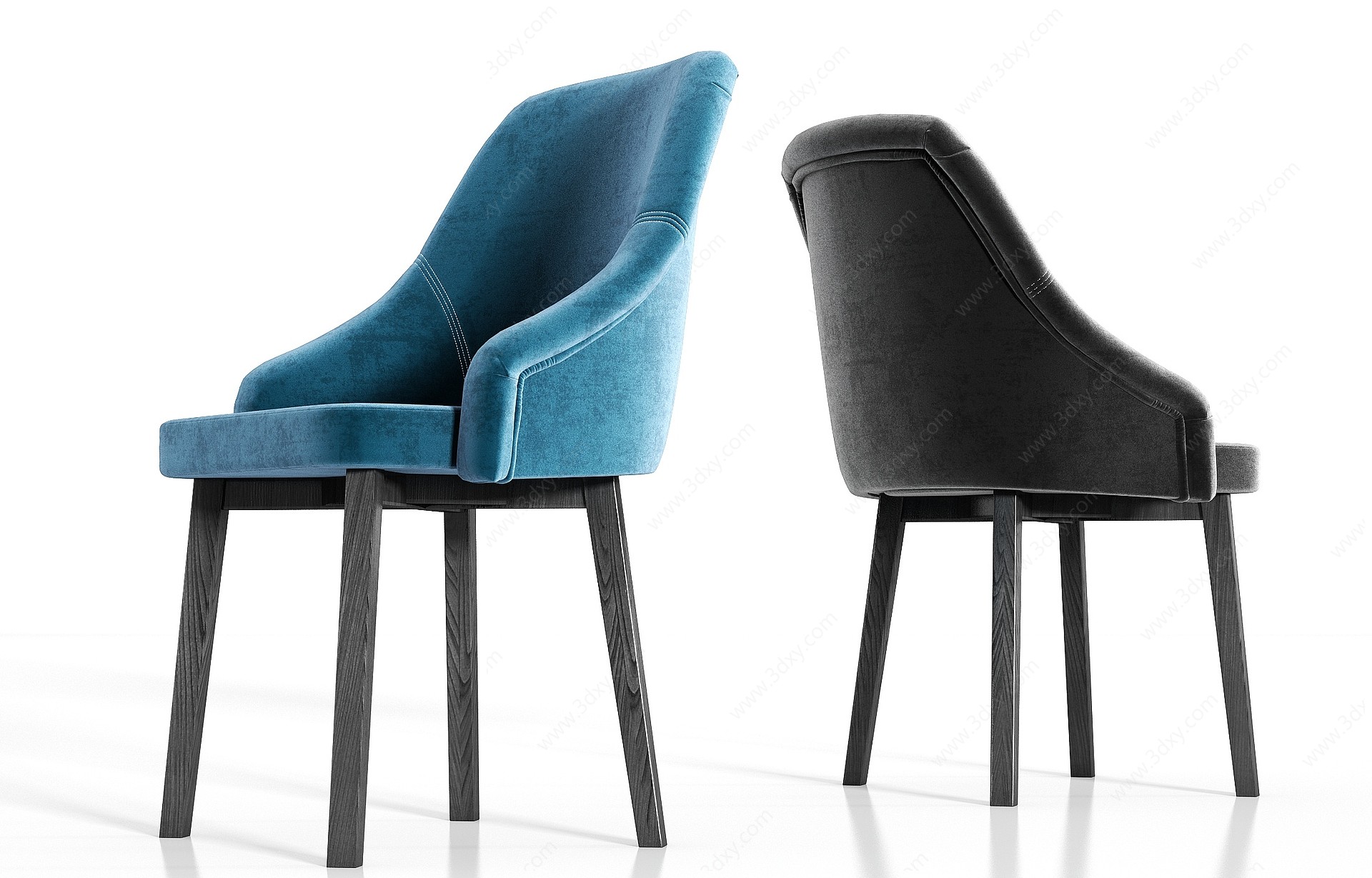 现代实木轻奢绒布单椅组合3D模型