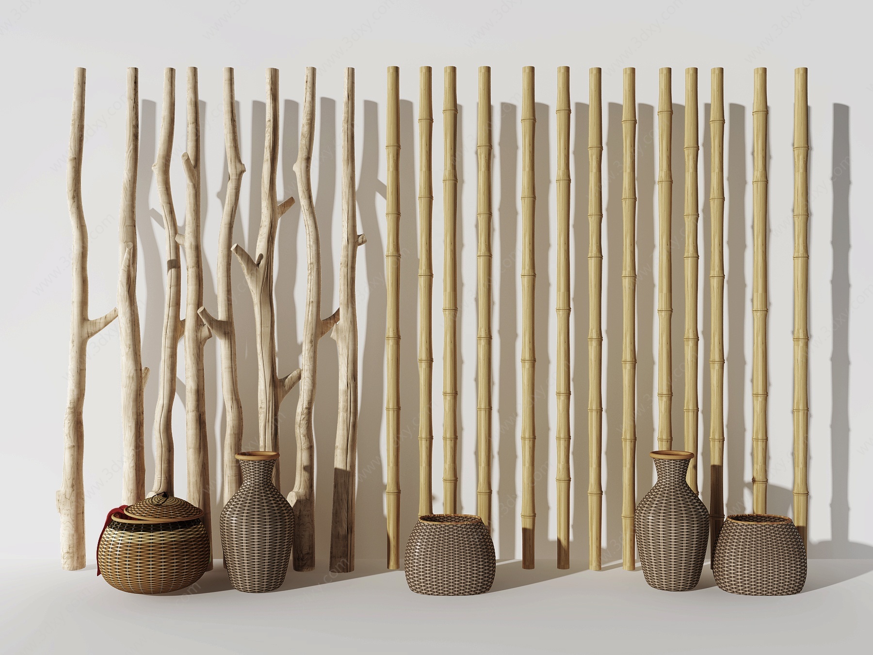 新中式原木竹子3D模型