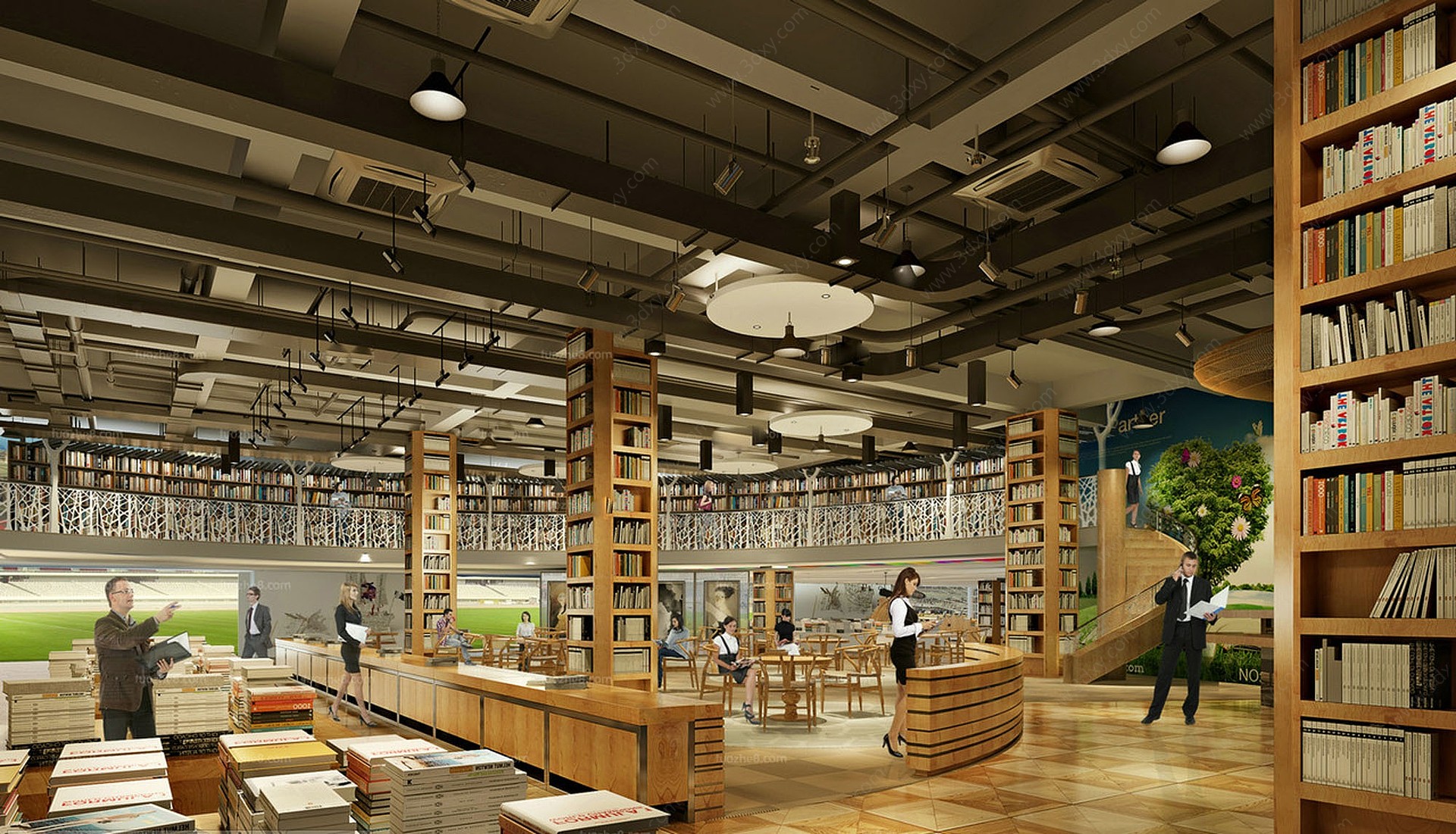 现代大型书店图书馆3D模型