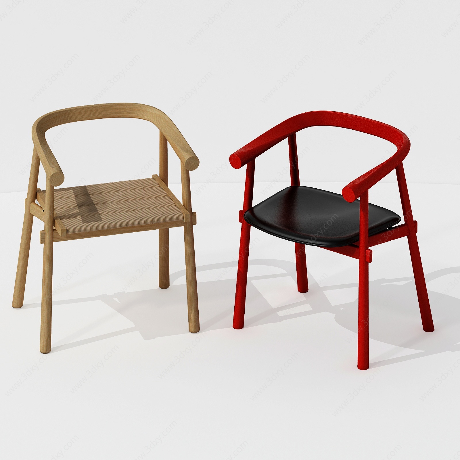 现代红原椅子组合3D模型
