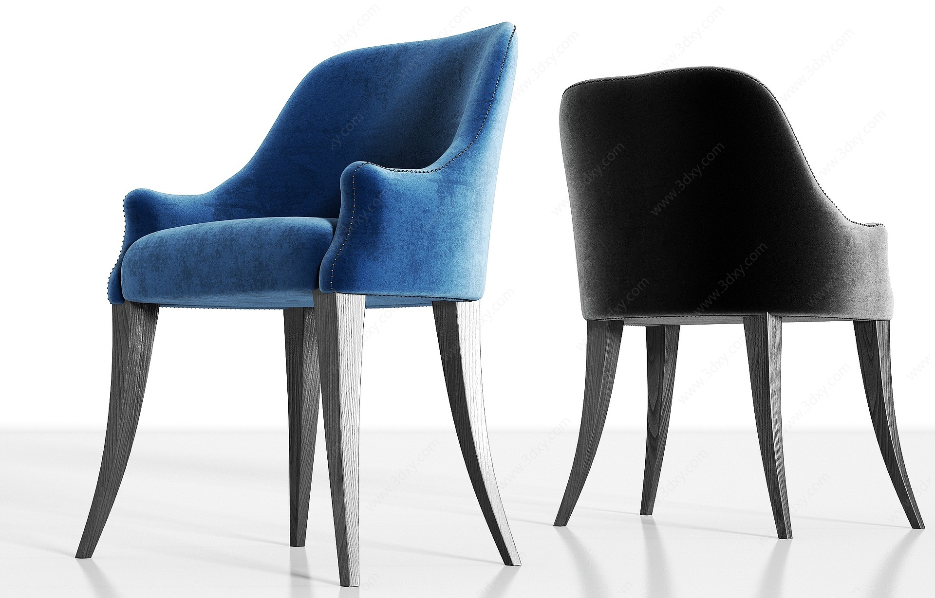 现代轻奢绒布单椅组合3D模型