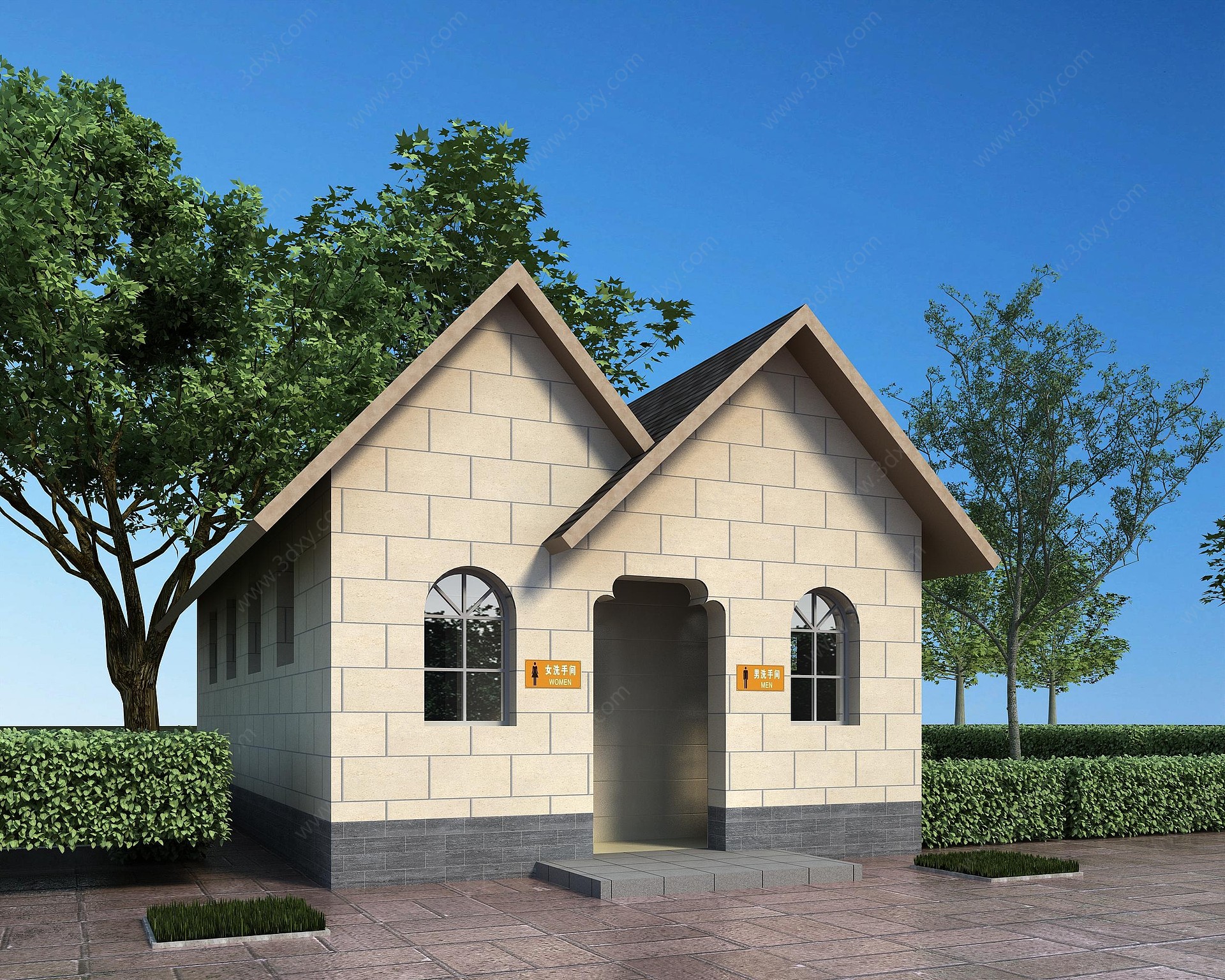 现代坡屋顶厕所3D模型