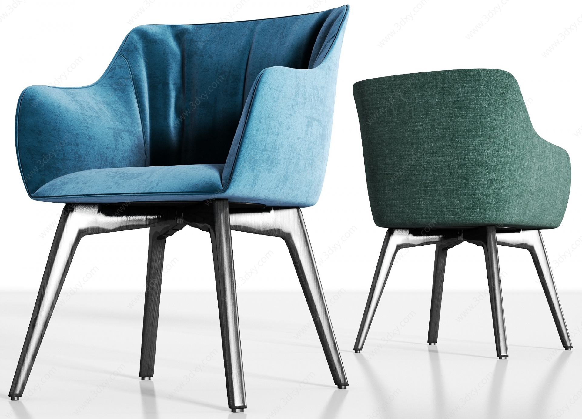 现代实木轻奢绒布单椅组合3D模型