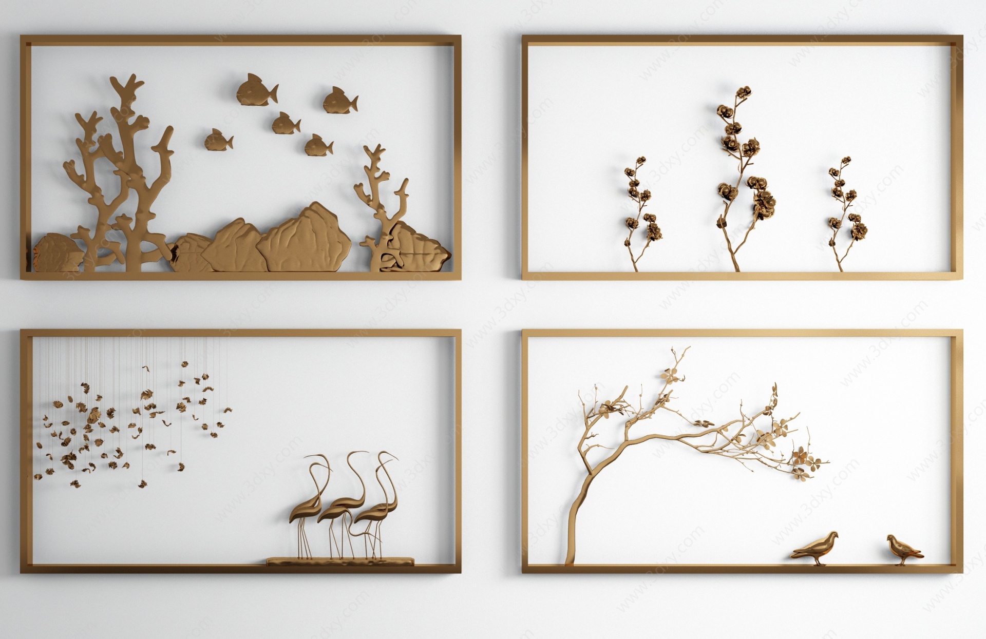 现代动植物金属墙饰挂件3D模型