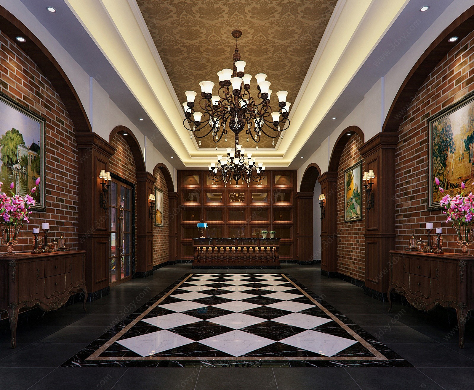 欧式古典西餐厅大厅3D模型