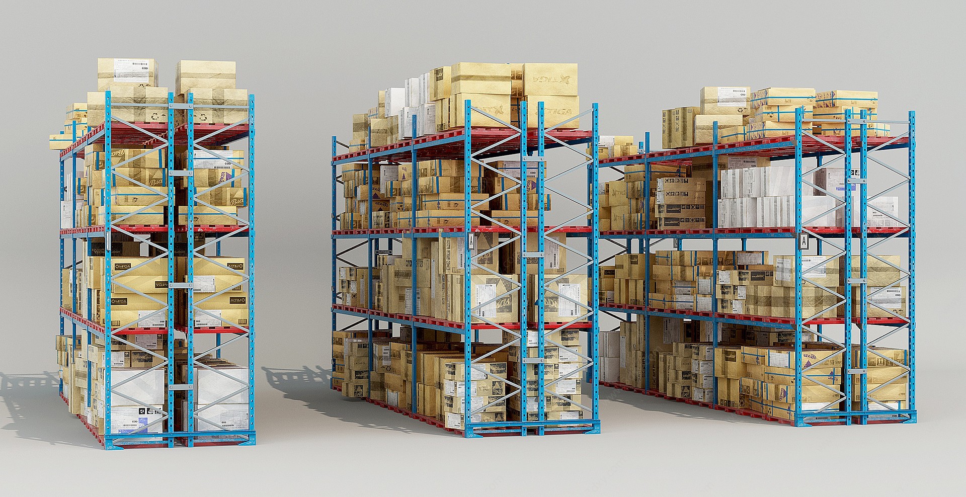 现代仓库货物货架3D模型