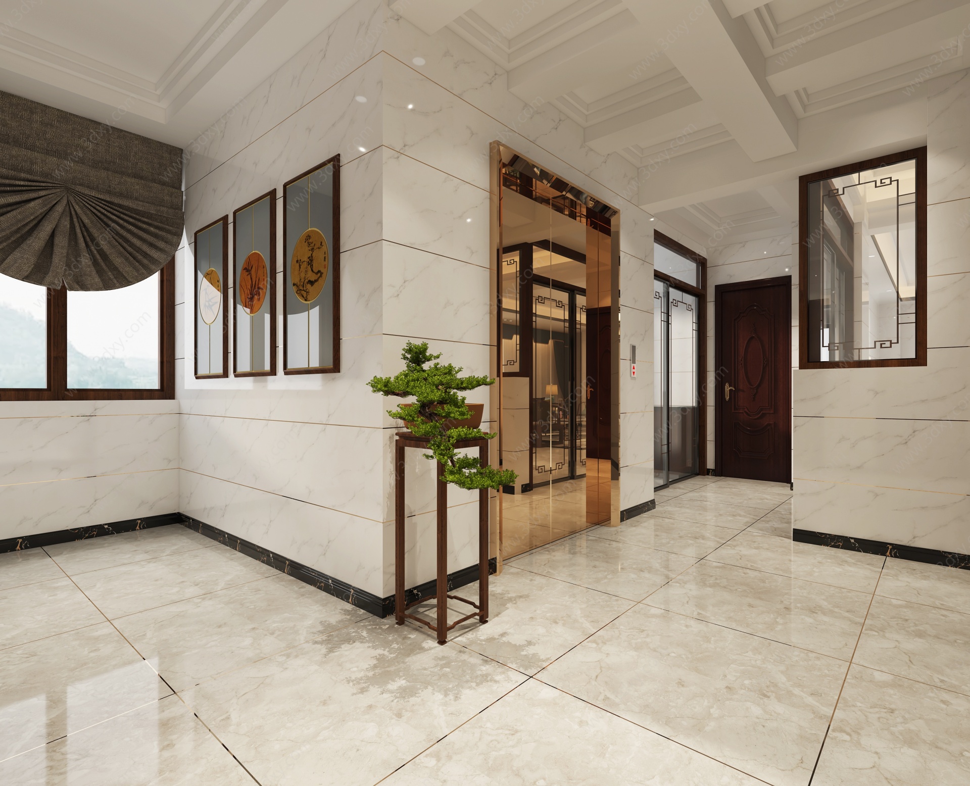 新中式玄关电梯厅3D模型