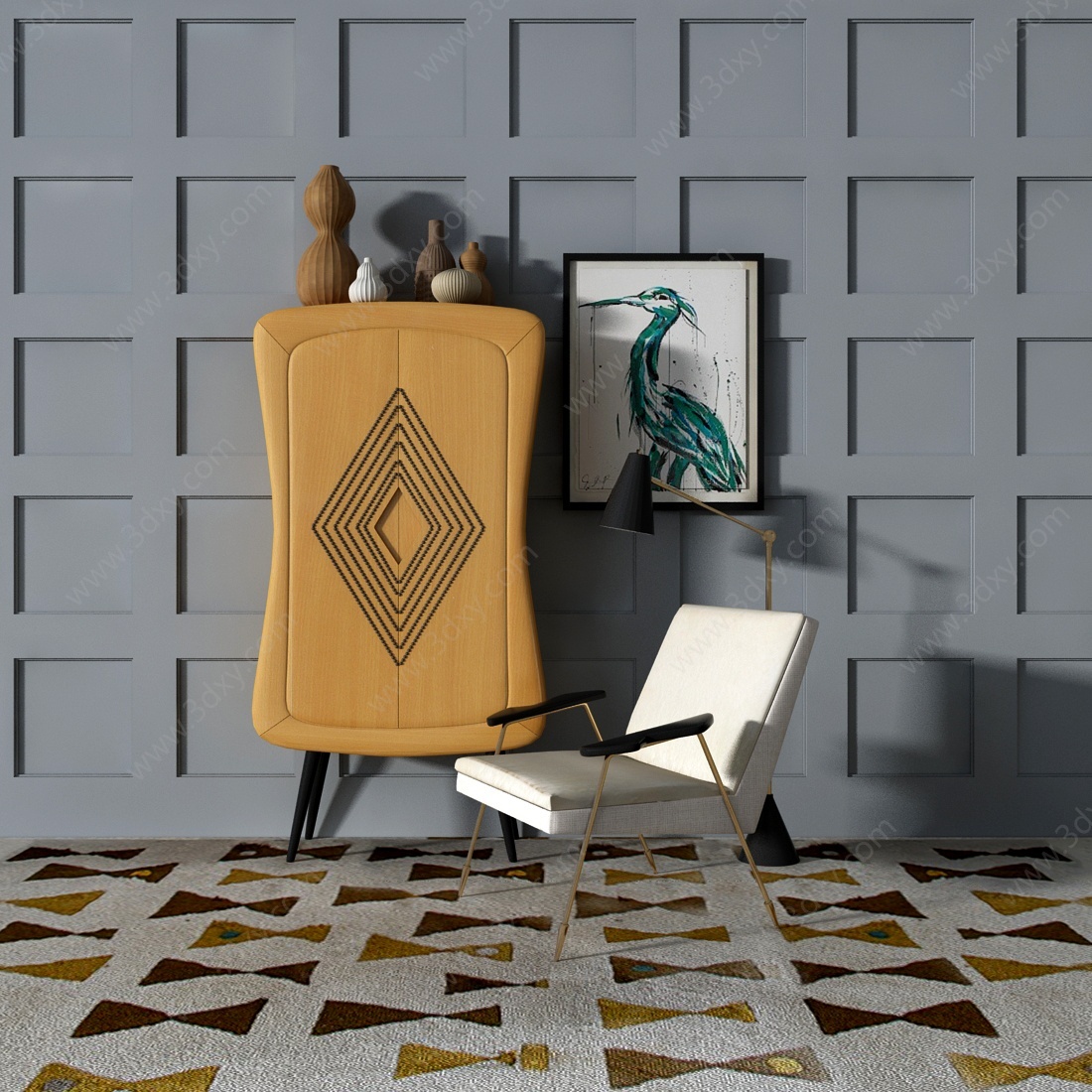 现代休闲椅边柜组合3D模型