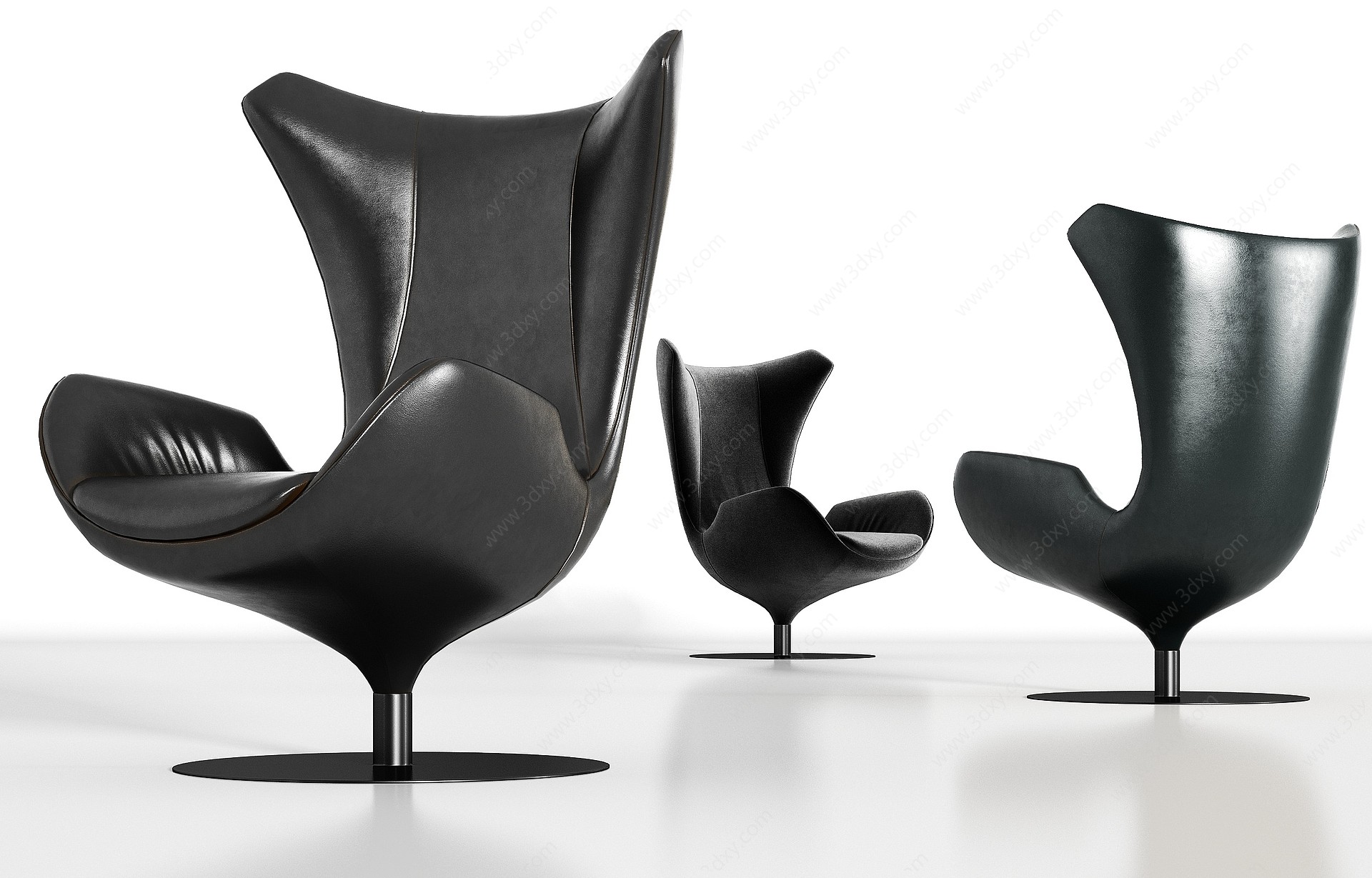 现代金属皮革绒布单椅组合3D模型