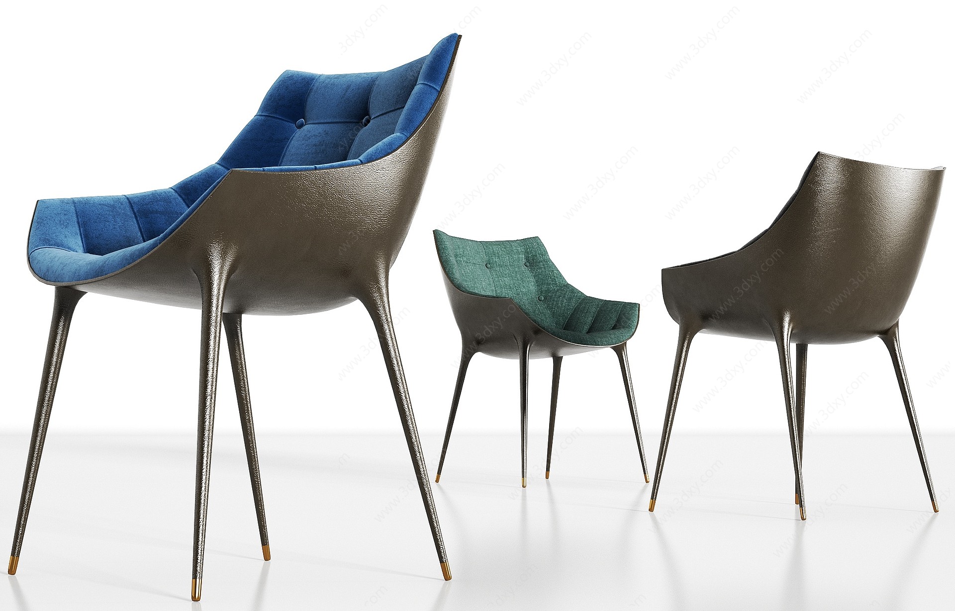 现代皮革绒布单椅组合3D模型
