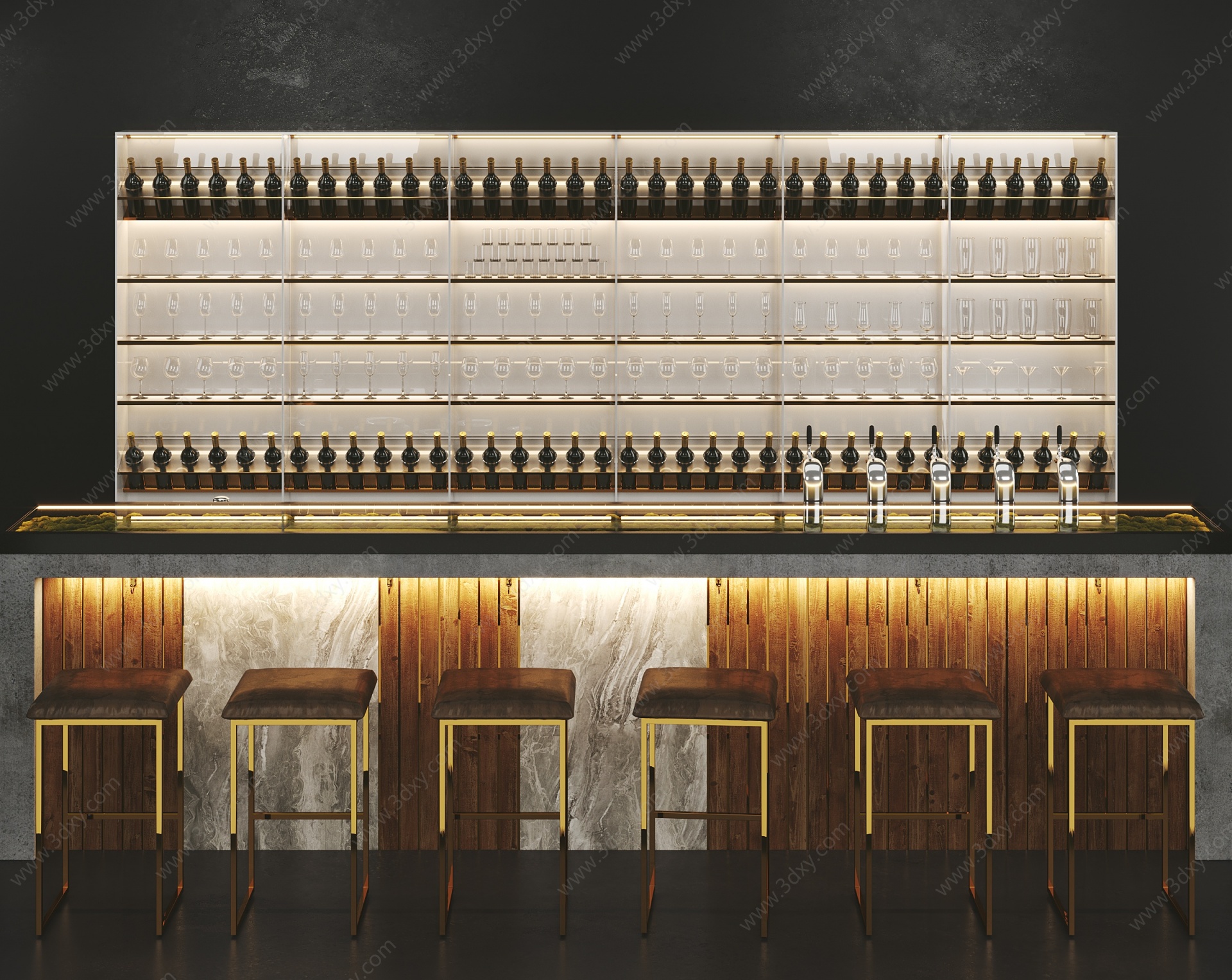 现代酒吧台酒柜3D模型