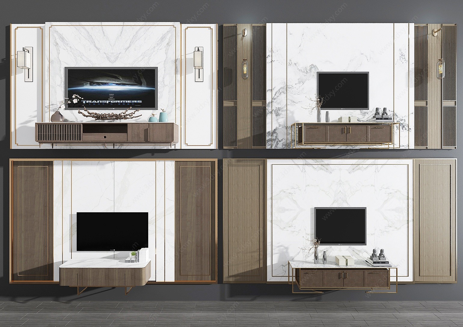 新中式大理石电视柜背景墙3D模型