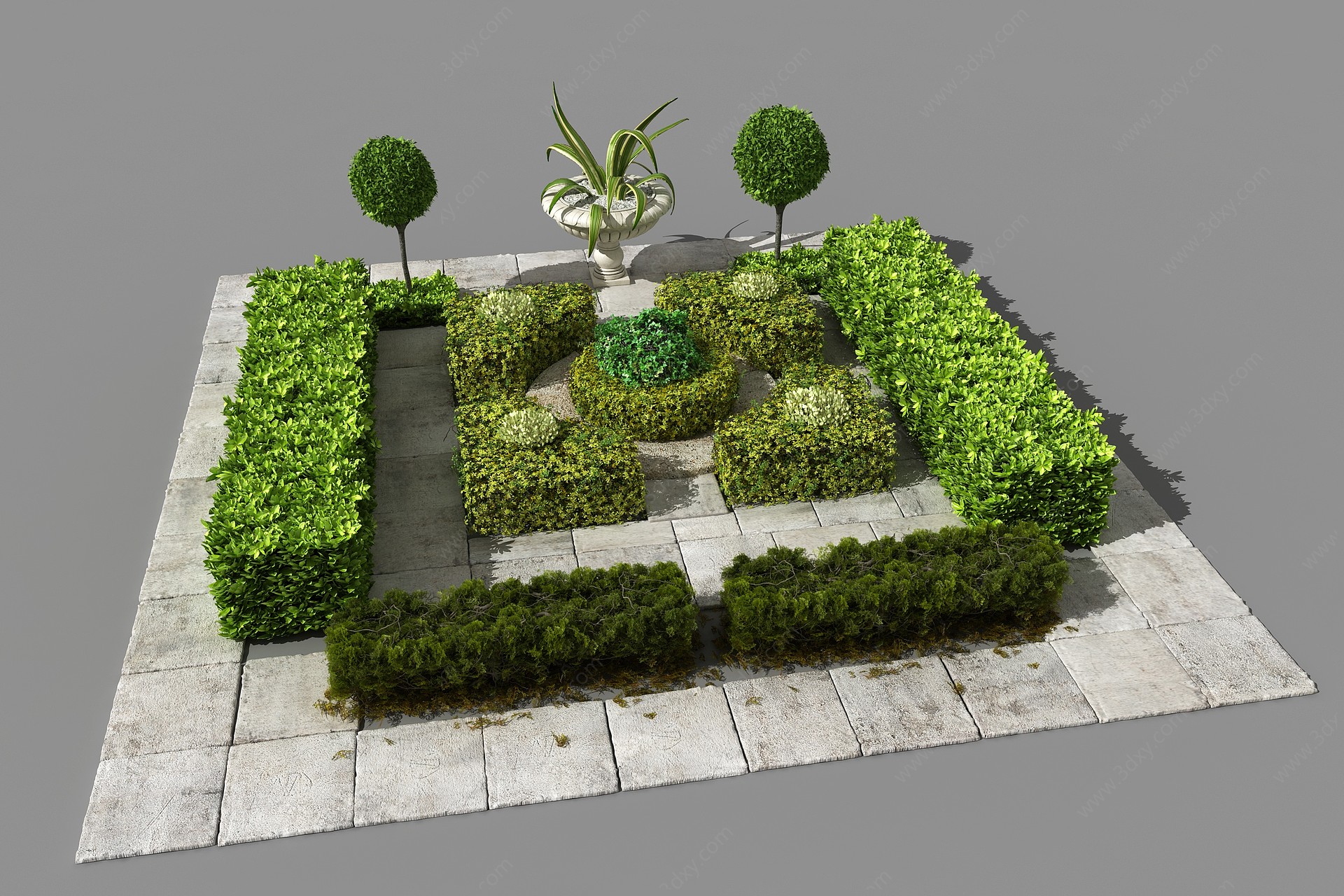 现代灌木绿篱花钵花园3D模型