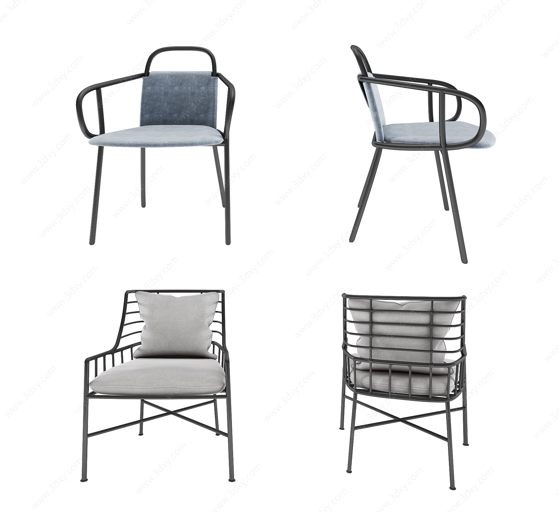 工业风休闲单椅餐椅3D模型