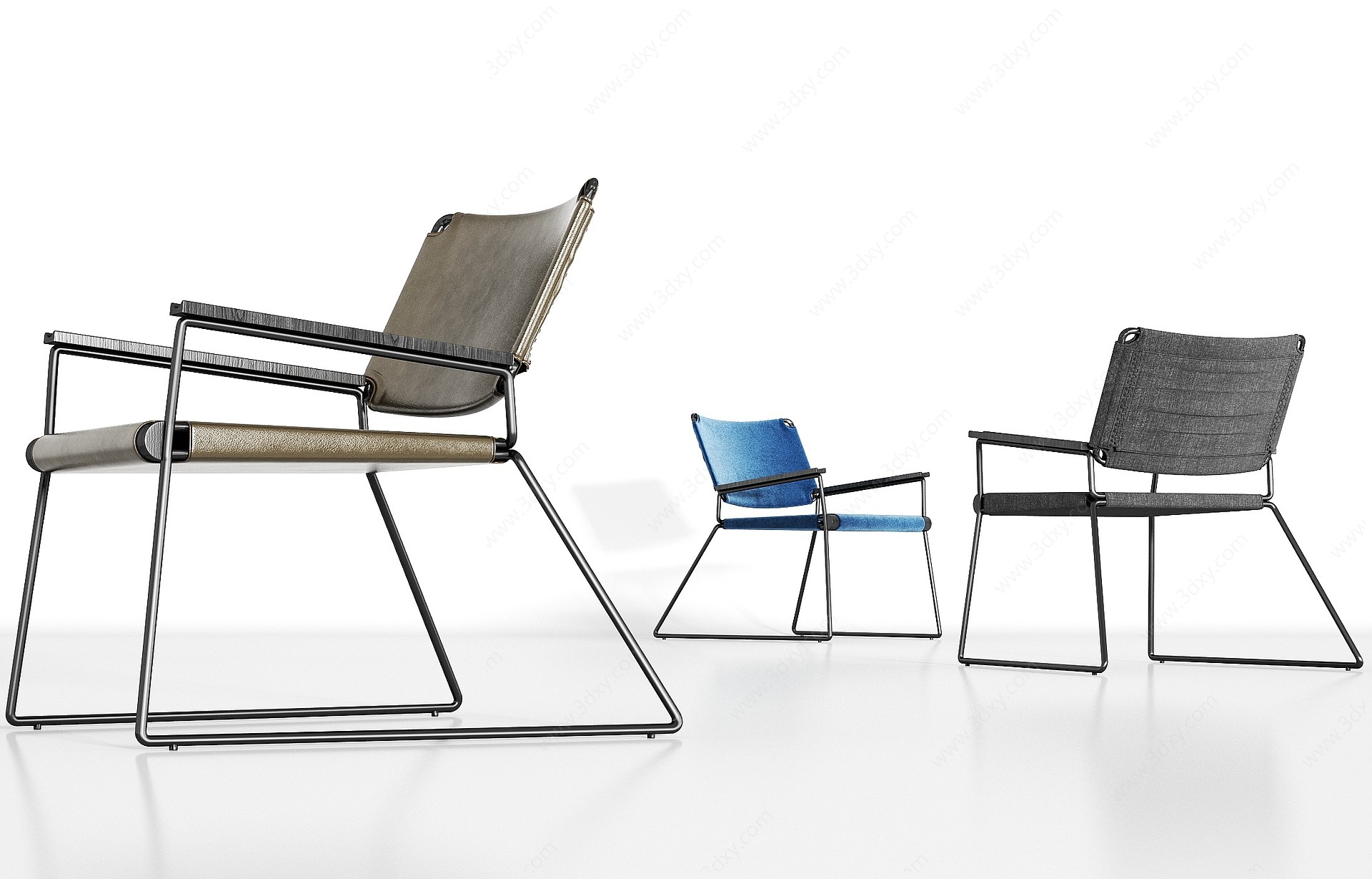轻奢皮革绒布单椅组合3D模型