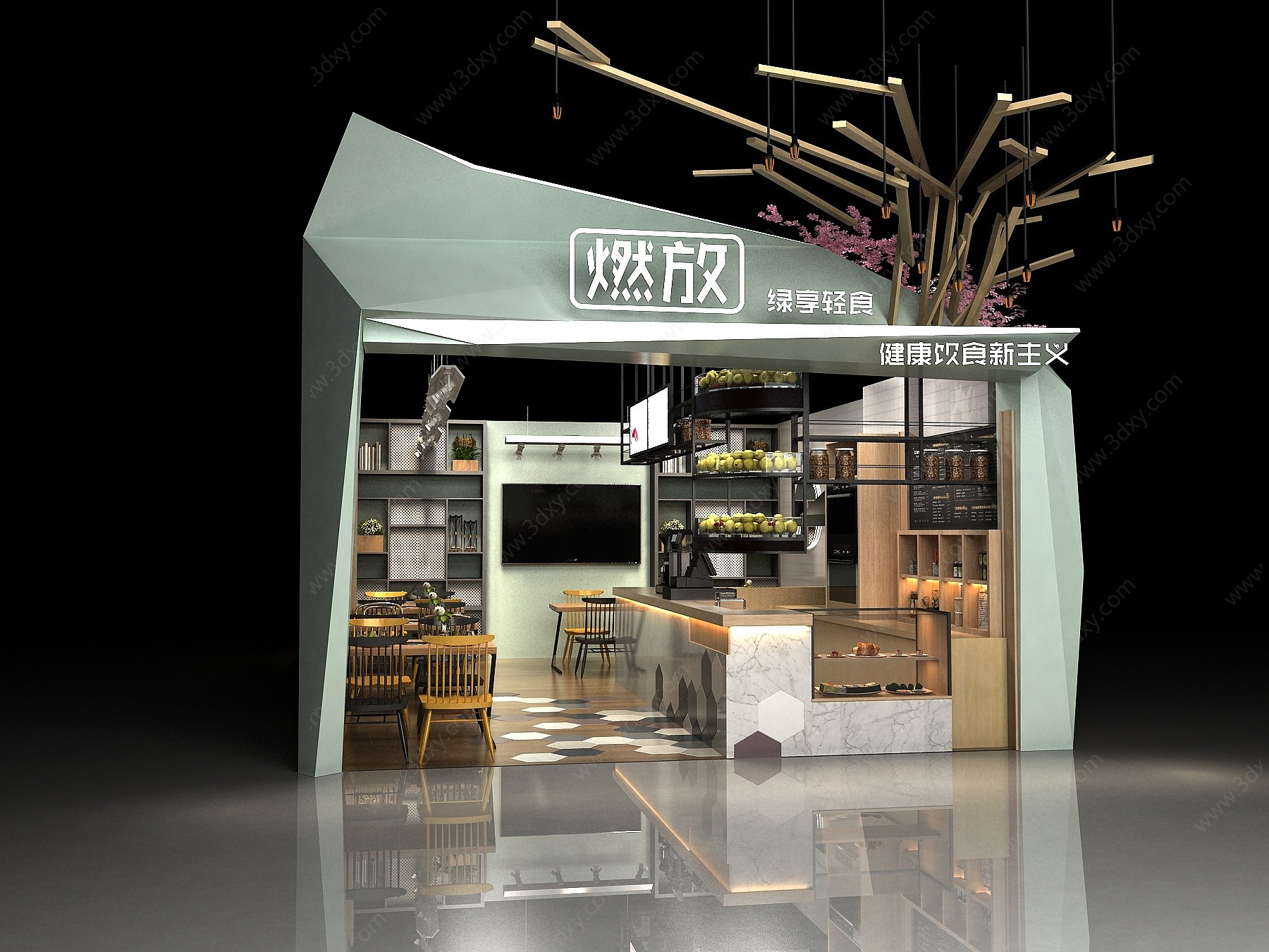 现代轻食店铺设计3D模型