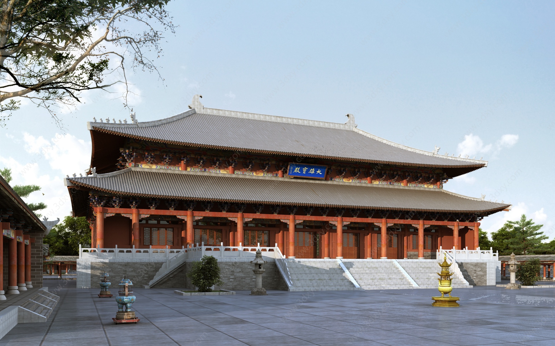 中式古建宫殿大雄宝殿3D模型