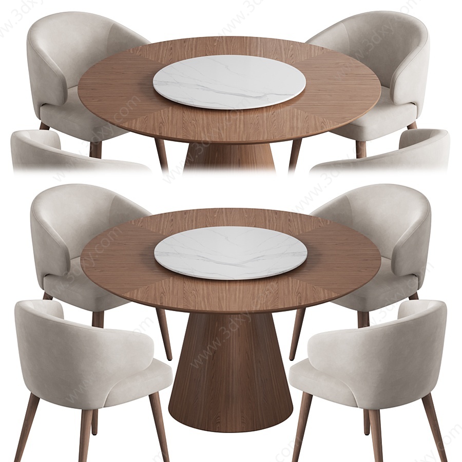 北欧四人圆餐桌椅组合3D模型