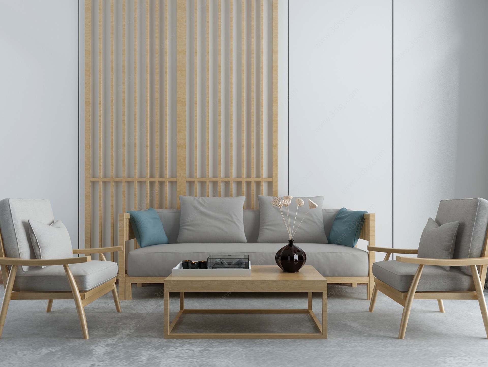新中式沙发茶几实木沙发3D模型