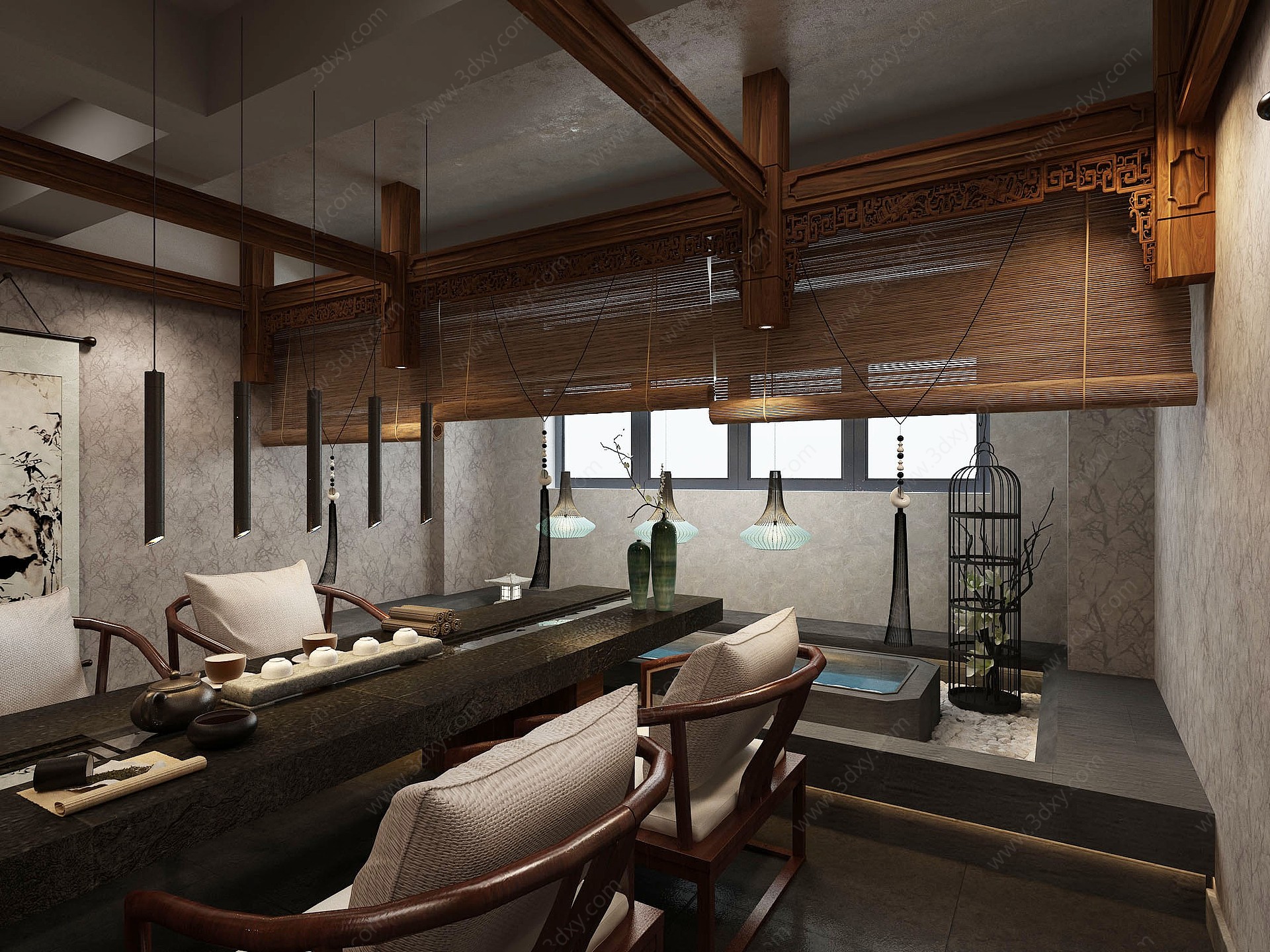 中式茶室休闲空间3D模型