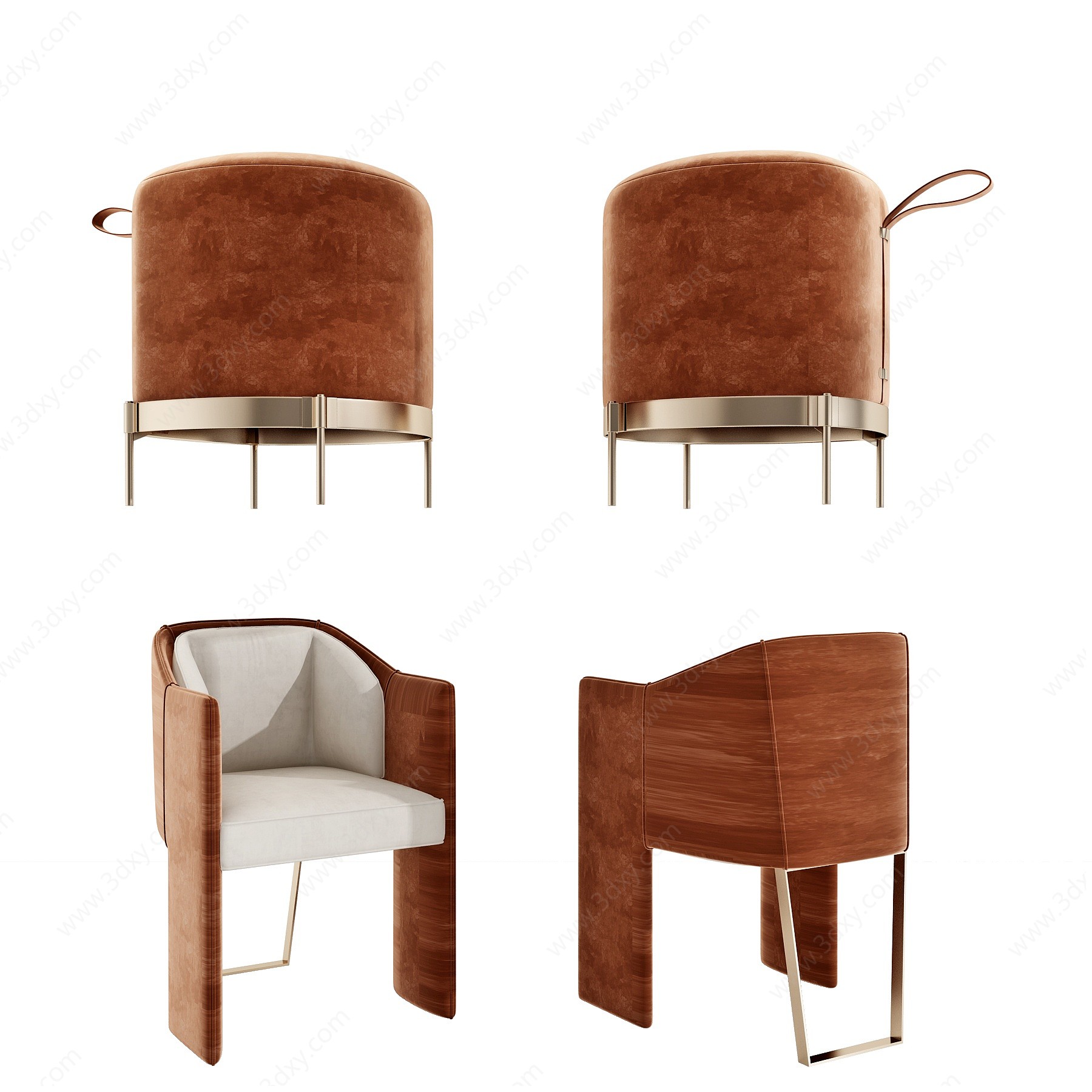 现代轻奢绒布休闲椅3D模型