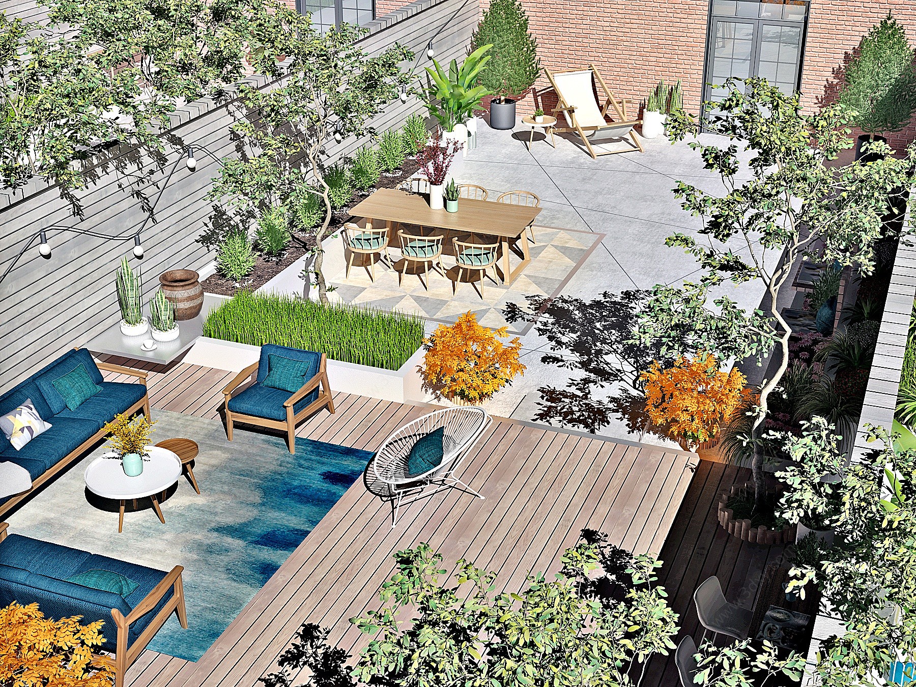 现代别墅景观庭院花园3D模型