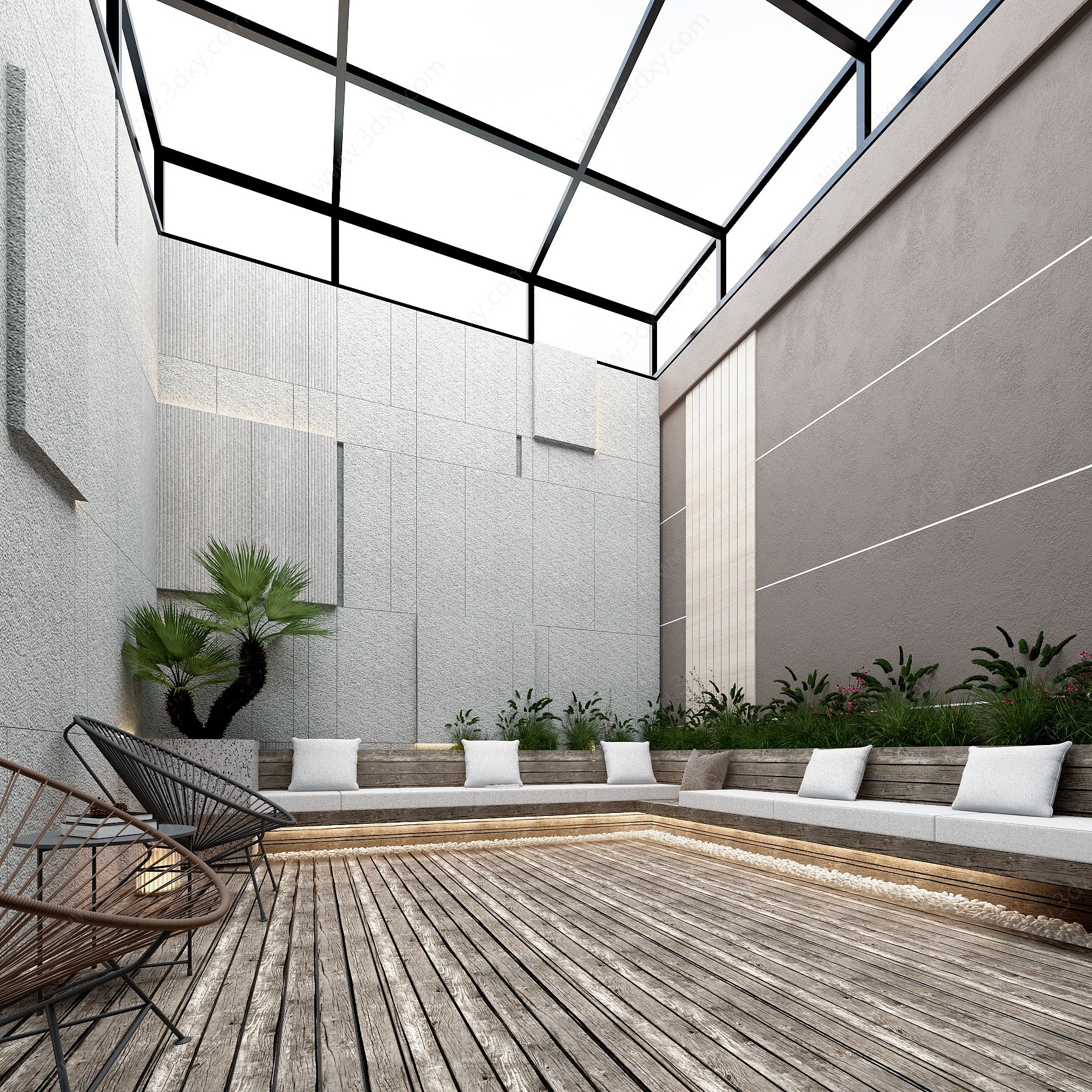 现代休闲景观下沉阳台花园3D模型