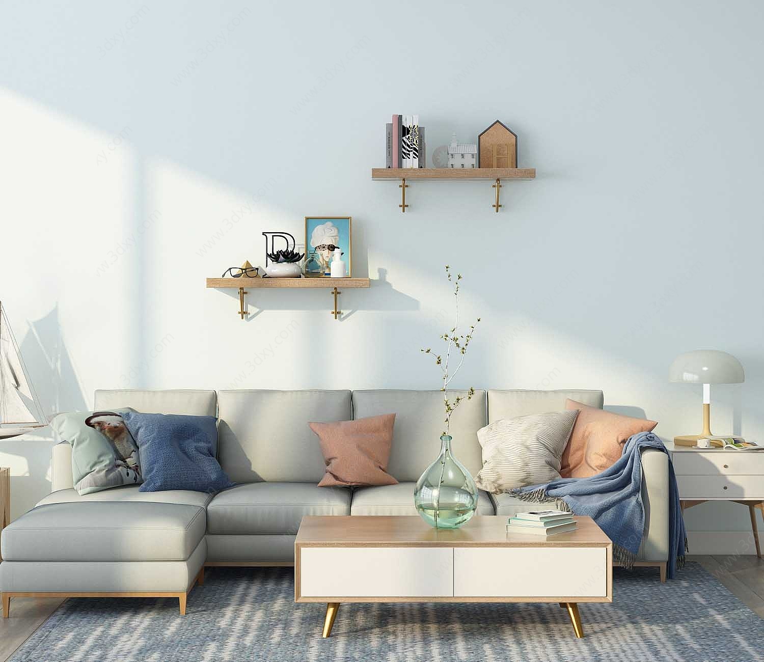 北欧客厅沙发茶几组合3D模型
