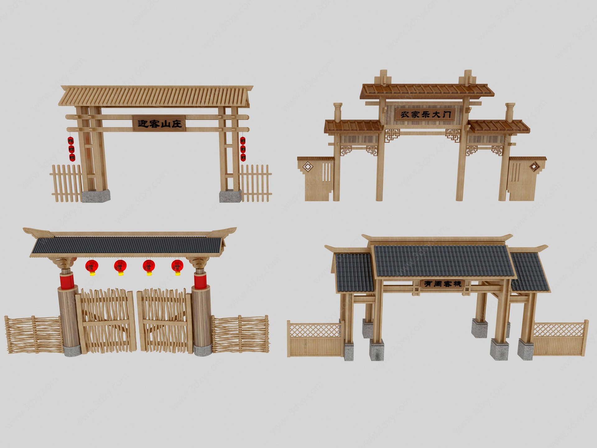 现代山庄度假村入口大门3D模型
