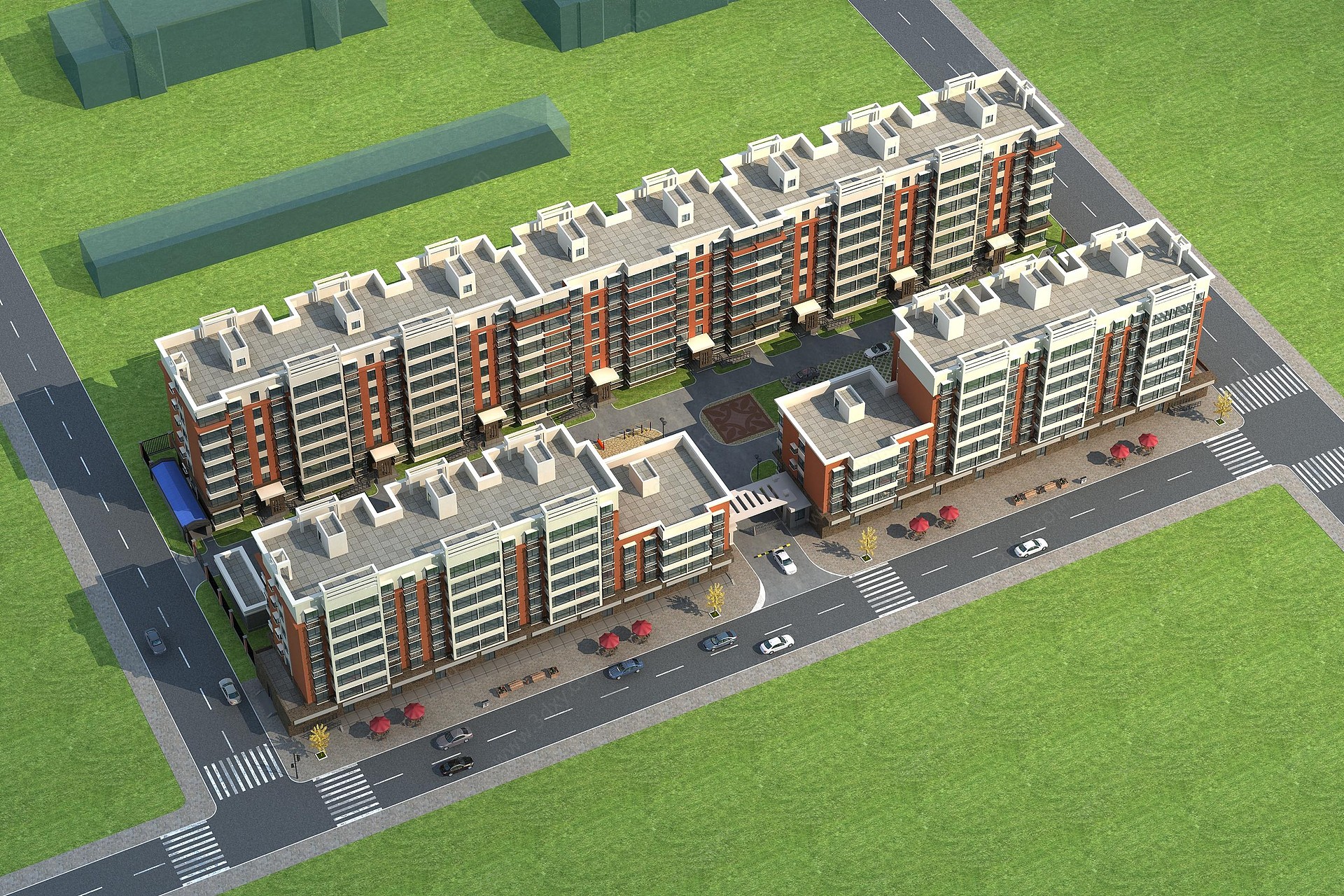 现代住宅楼景观3D模型