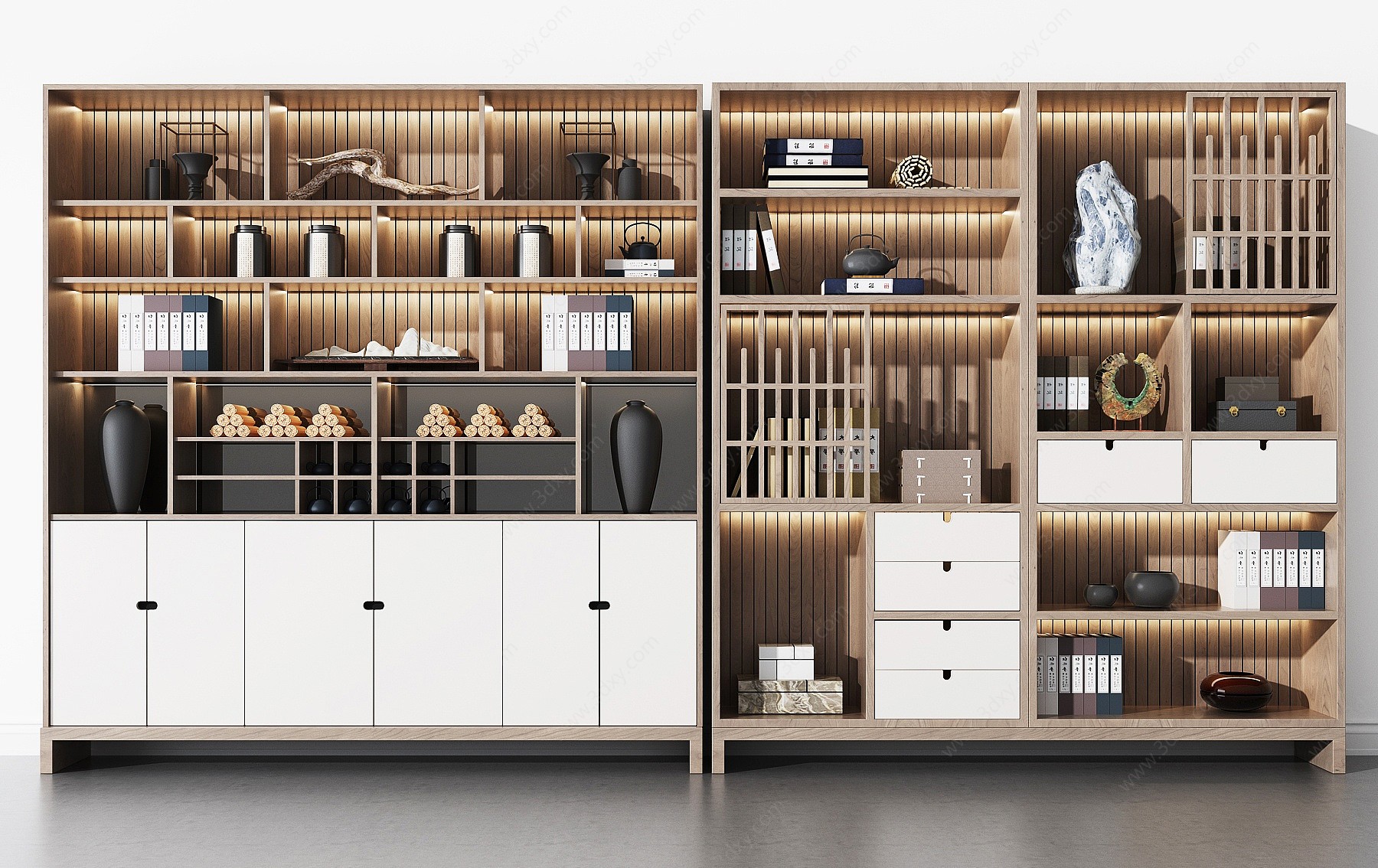 新中式实木书柜装饰柜3D模型